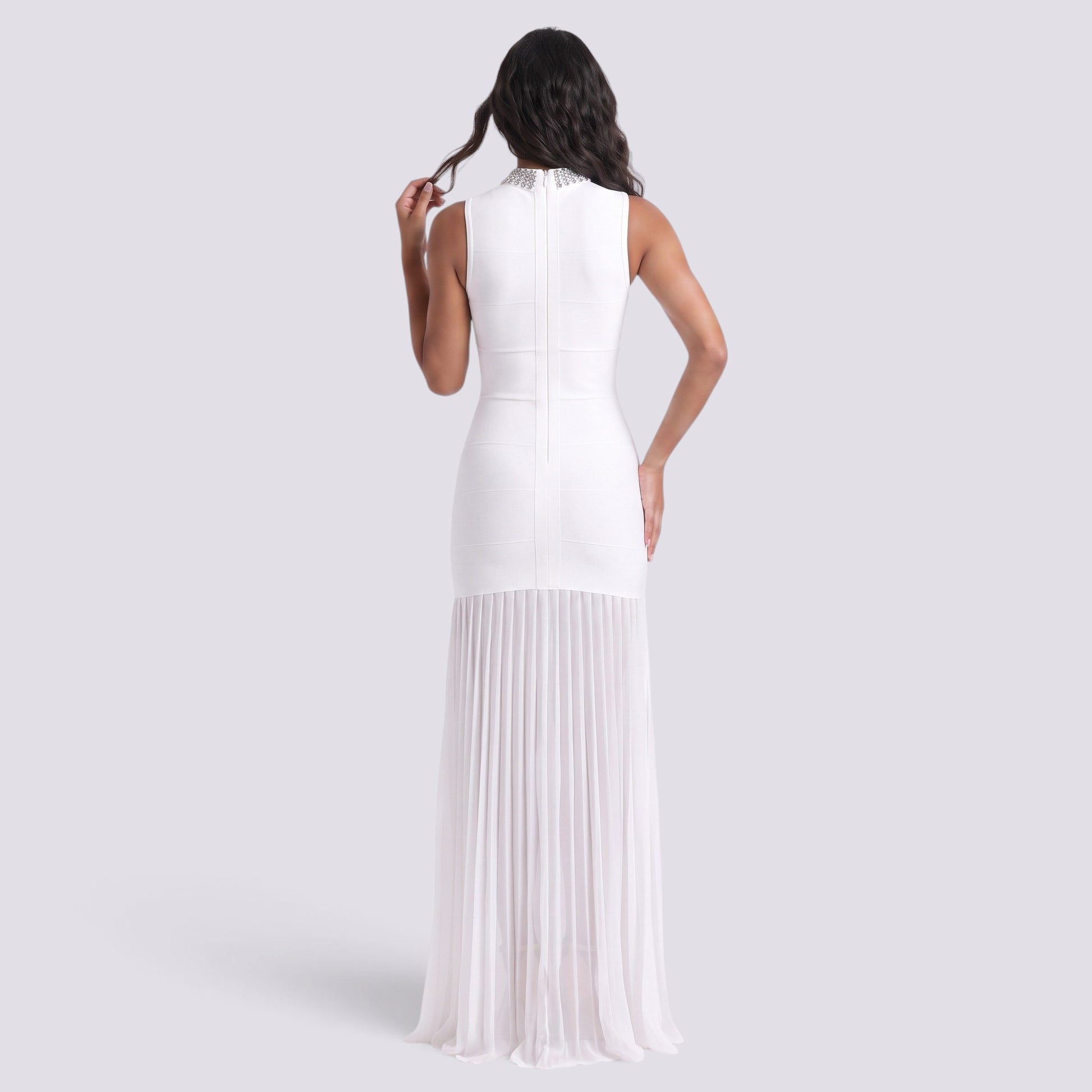 Vestido Largo Fiesta Pedrería Cuello Alto