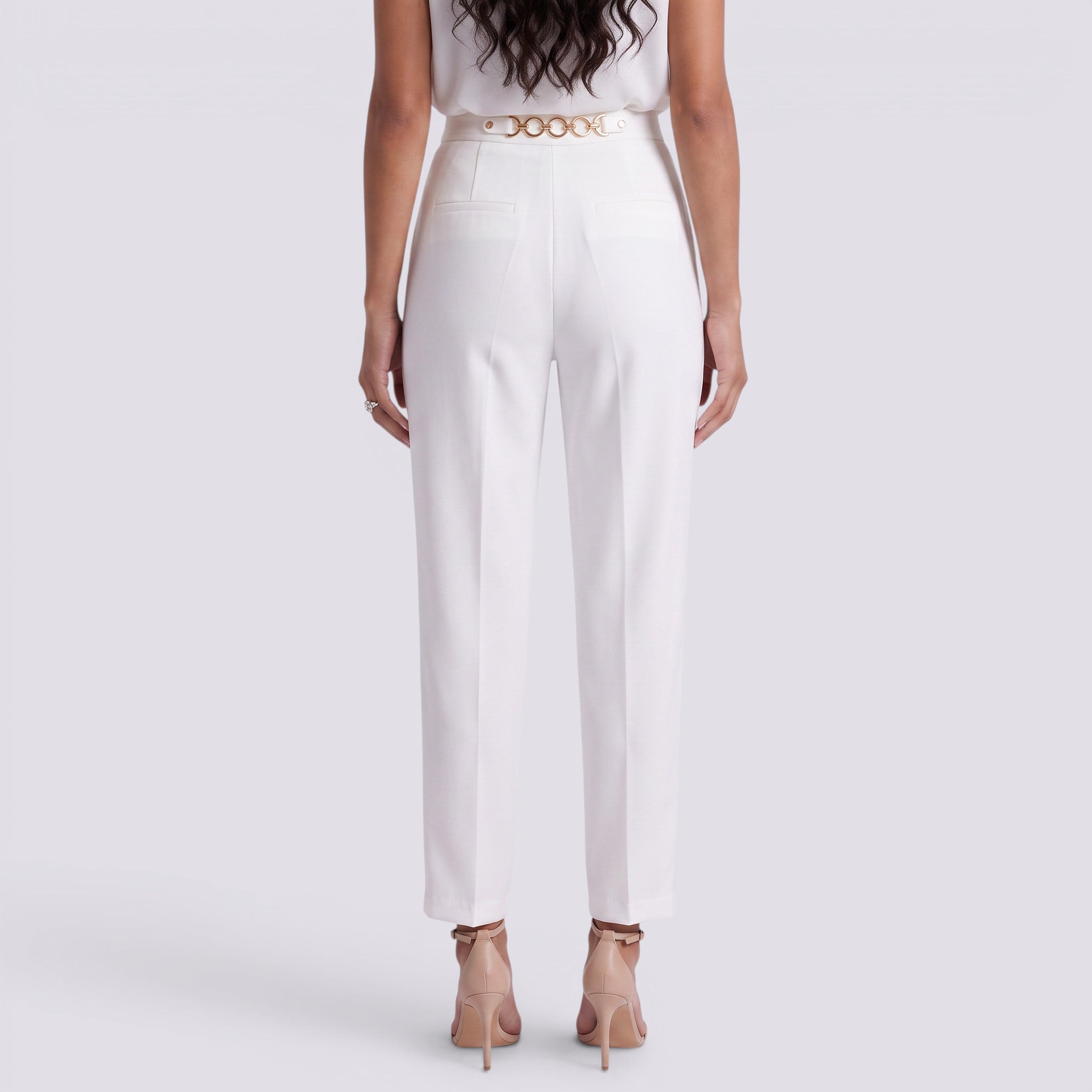 Pantalón Recto Mujer Cintura Alta con Cadena