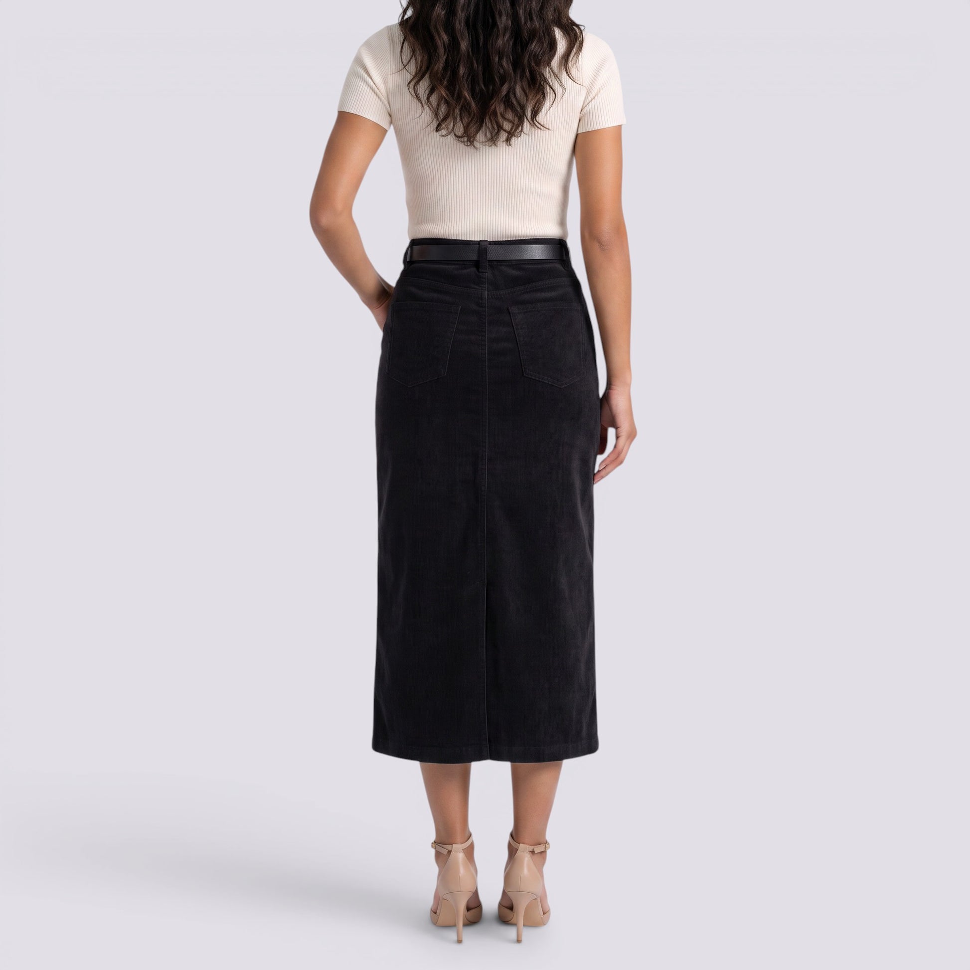 Falda Midi Mujer Cintura Alta Pana