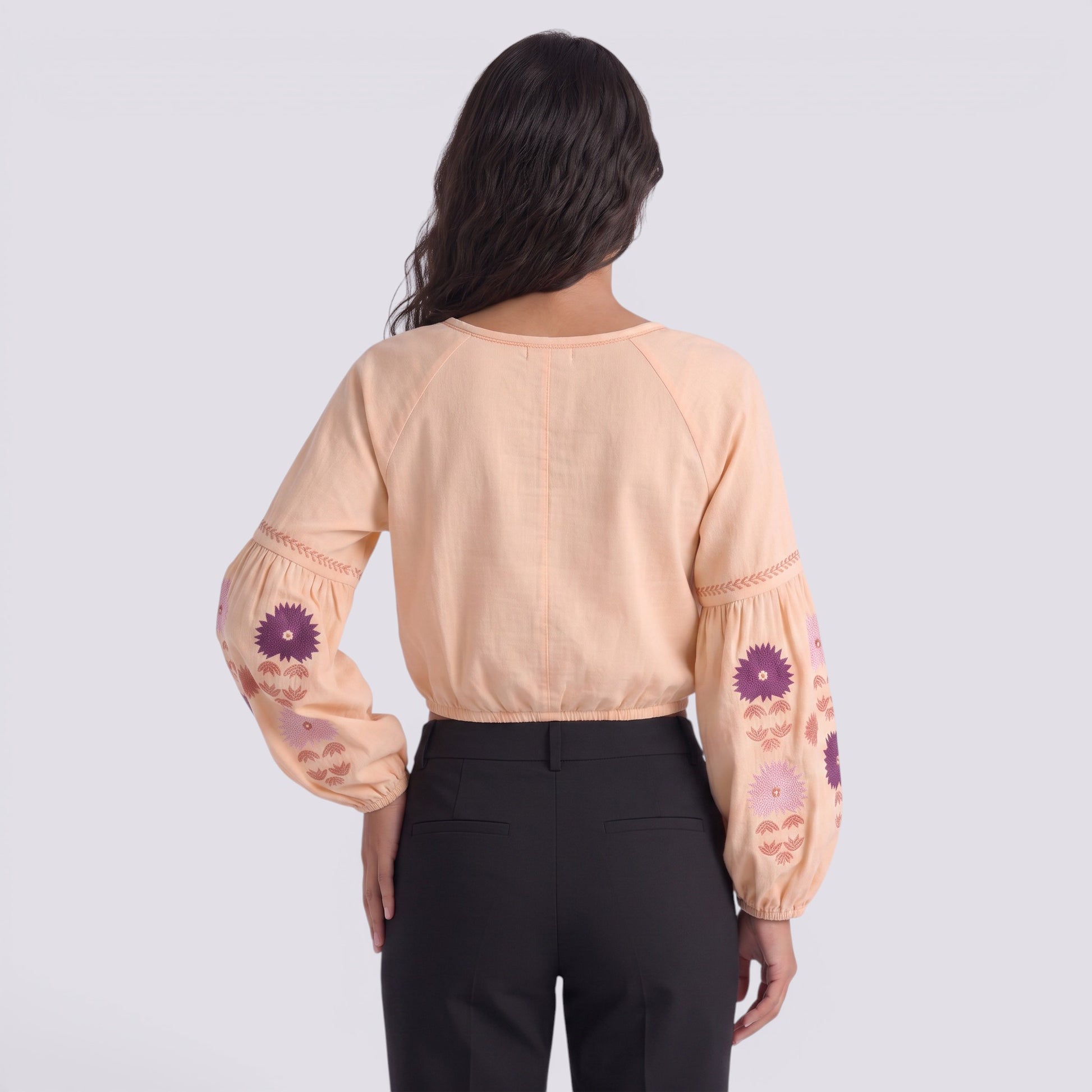 Camisa Bordada Mujer Manga Larga Boho Estilo