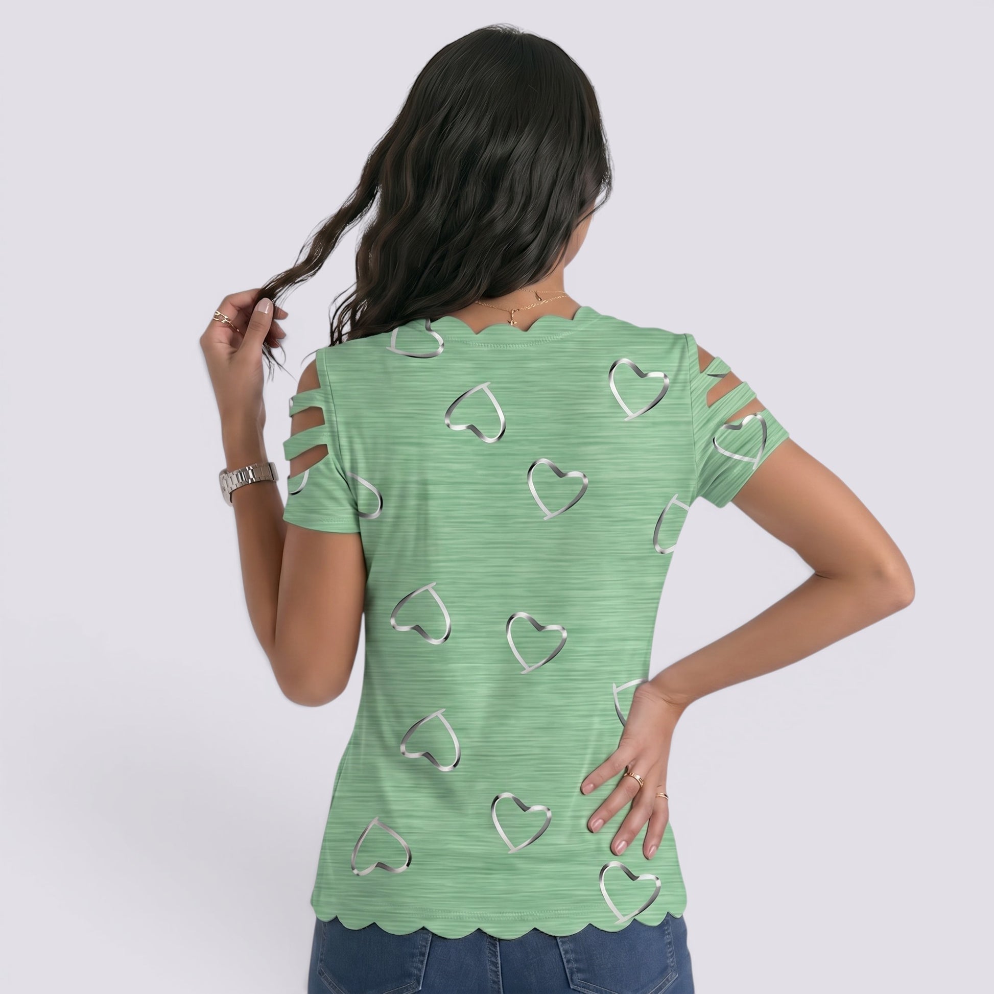 Camiseta Mujer Hombros Descubiertos Corazones