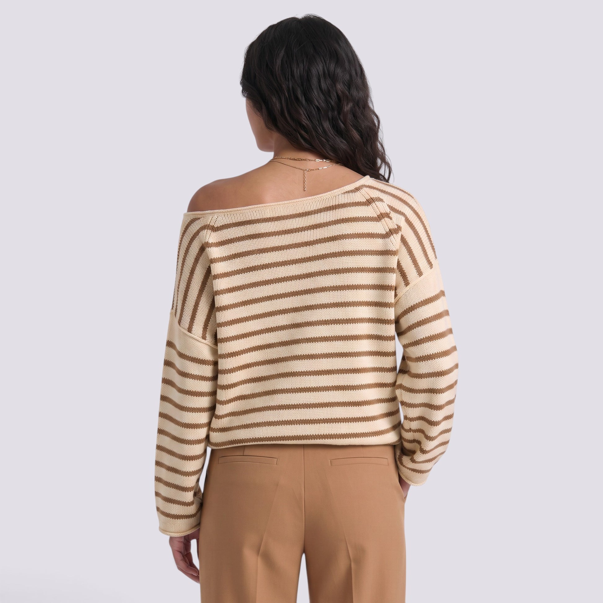Jersey Mujer Punto Rayas Hombro Caído