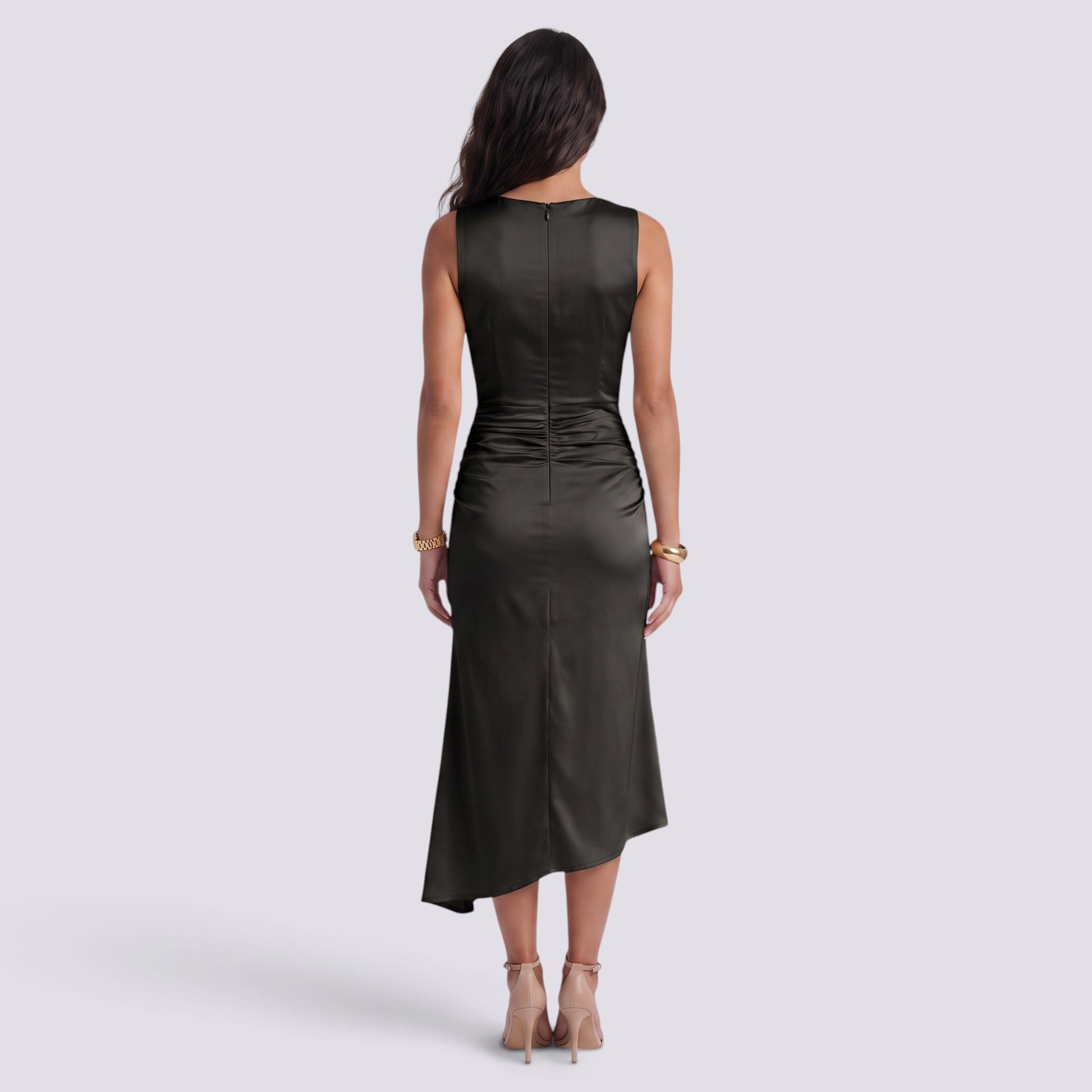Vestido Ajustado Mujer con Fruncido Cuello Redondo