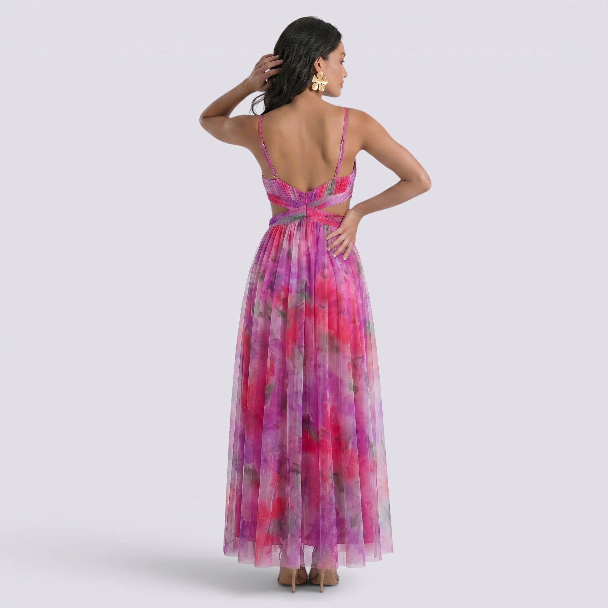 Vestido Largo Mujer Estampado Halter Elegante Fiesta