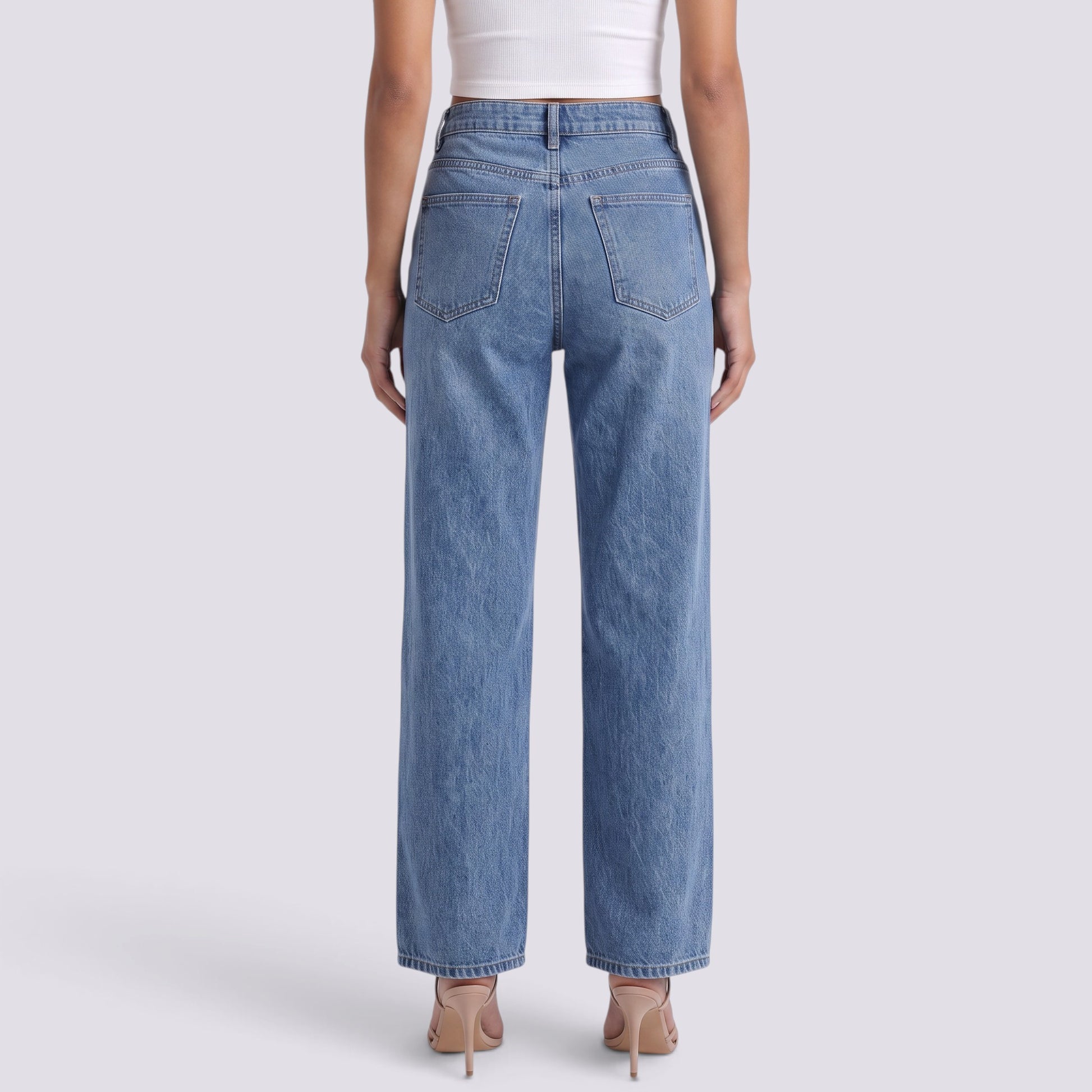 Pantalón Vaquero Mujer Recto Tiro Alto Clásico