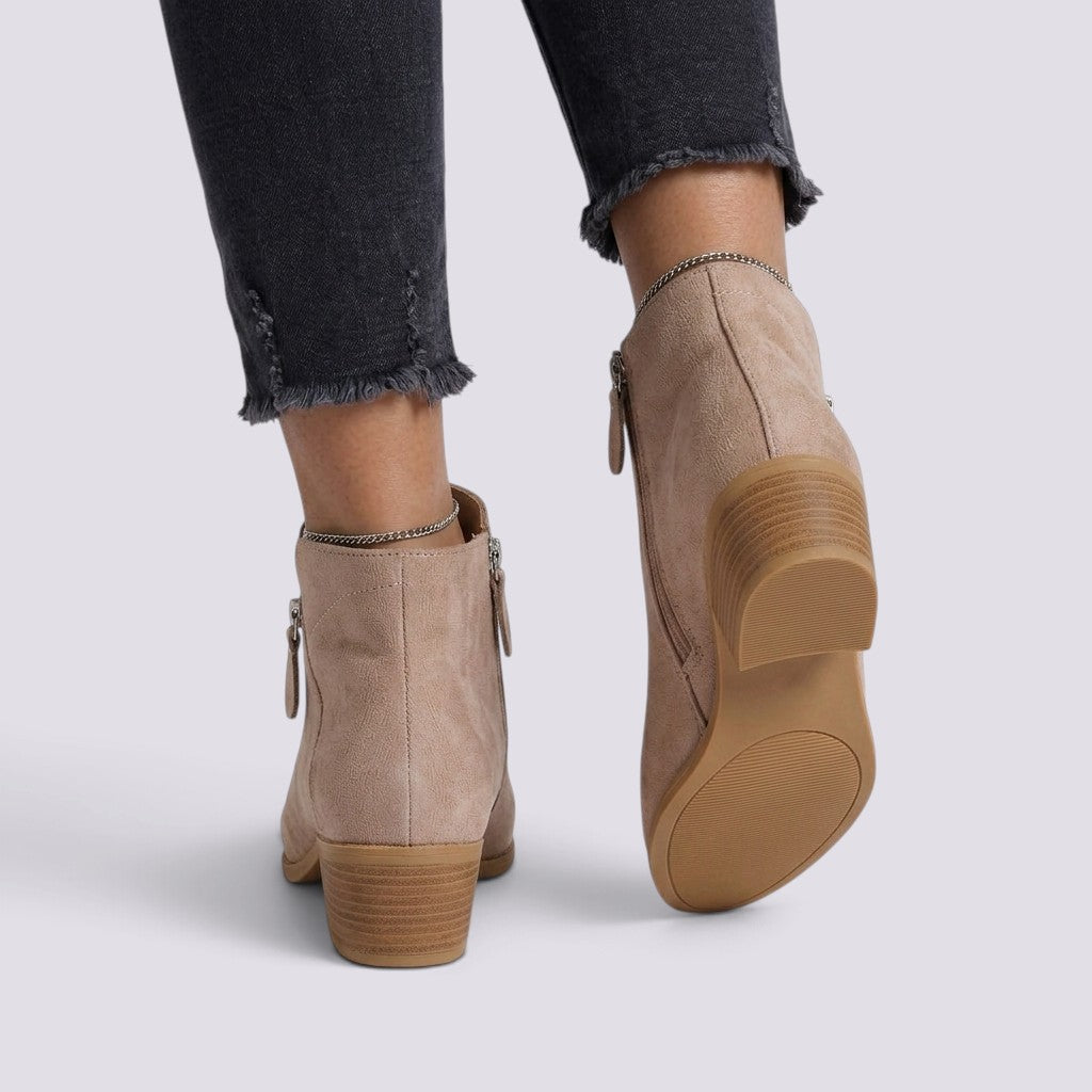 Botines Mujer Tacón Grueso Cremallera Lateral