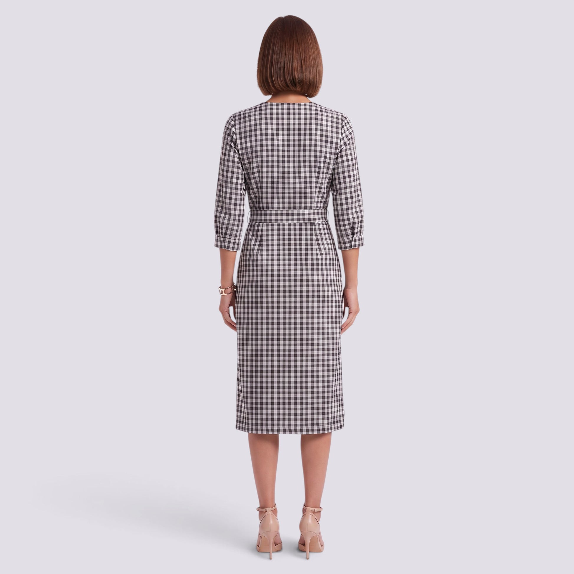 Vestido de Cuadros Mujer Escote V