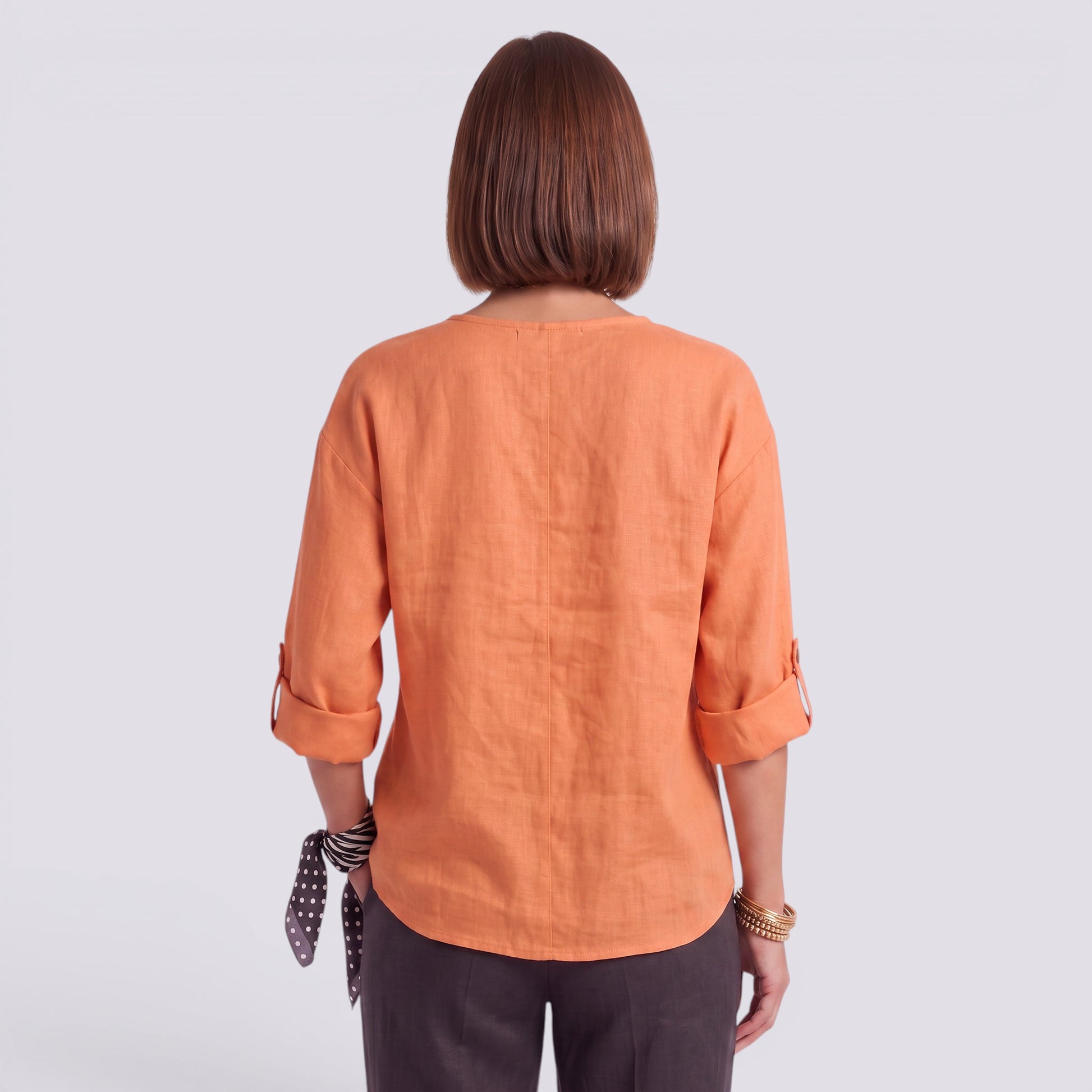 Blusa Mujer Elegante Manga Larga Escote Pico Botonada