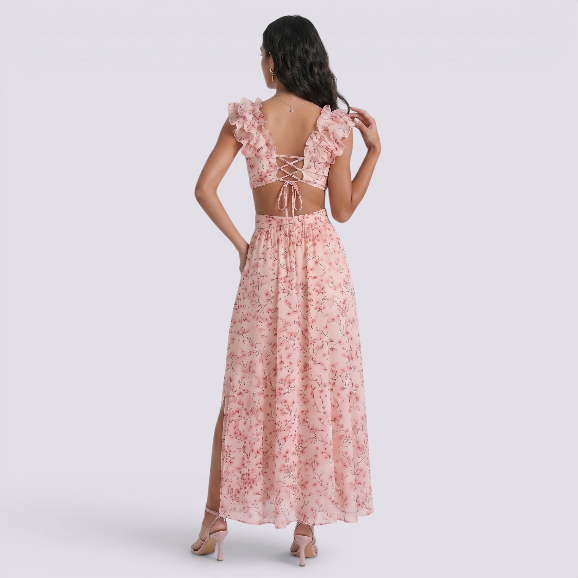 Vestido Largo Floral Mujer Escote V Verano Elegante