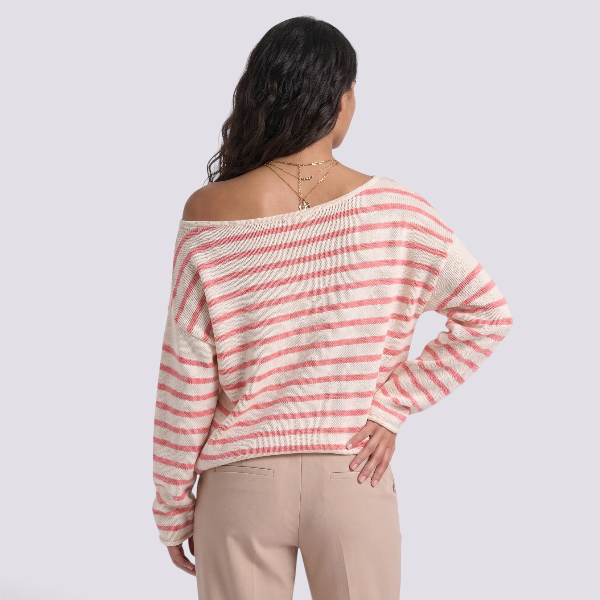 Jersey Mujer Punto Rayas Hombro Caído