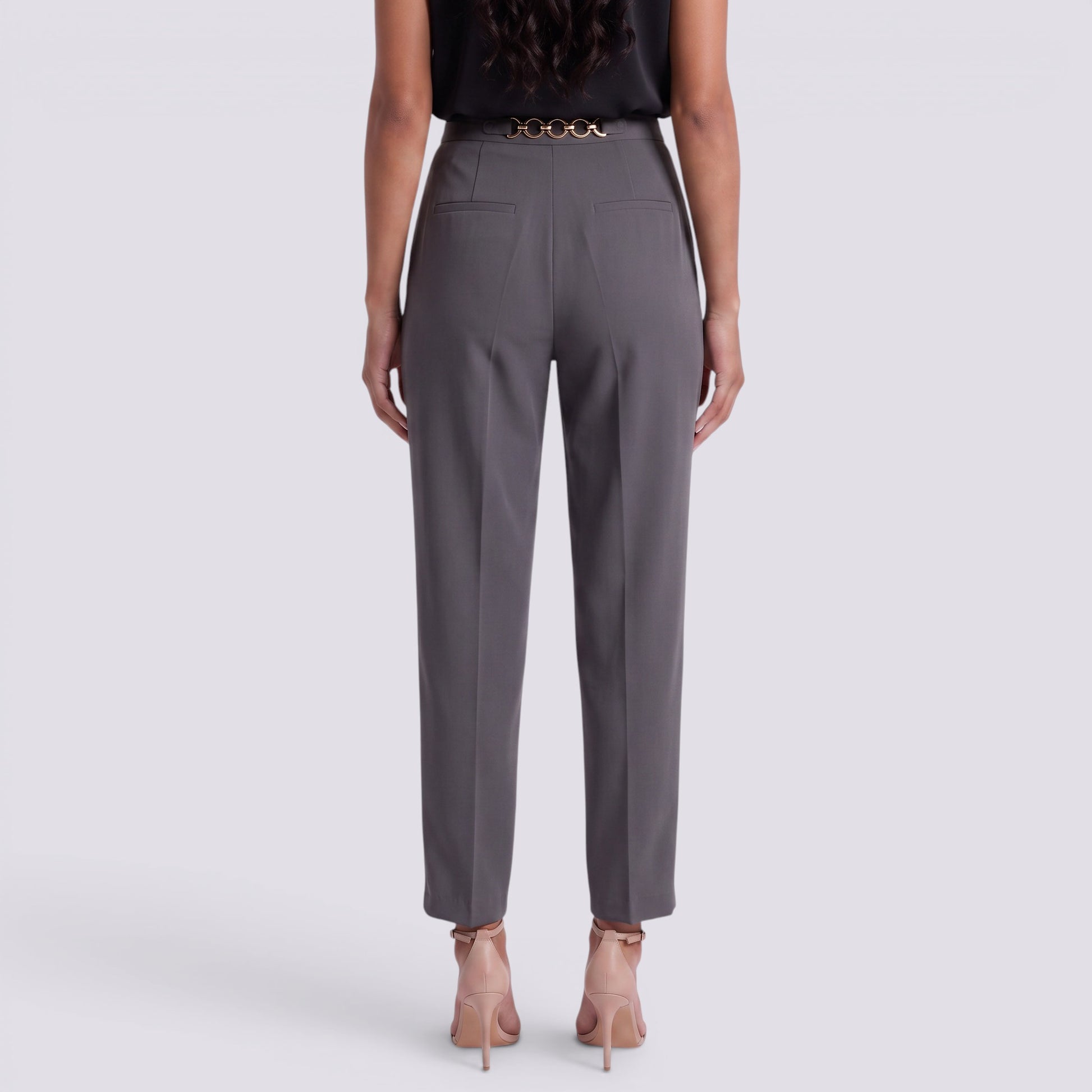 Pantalón Recto Mujer Cintura Alta con Cadena