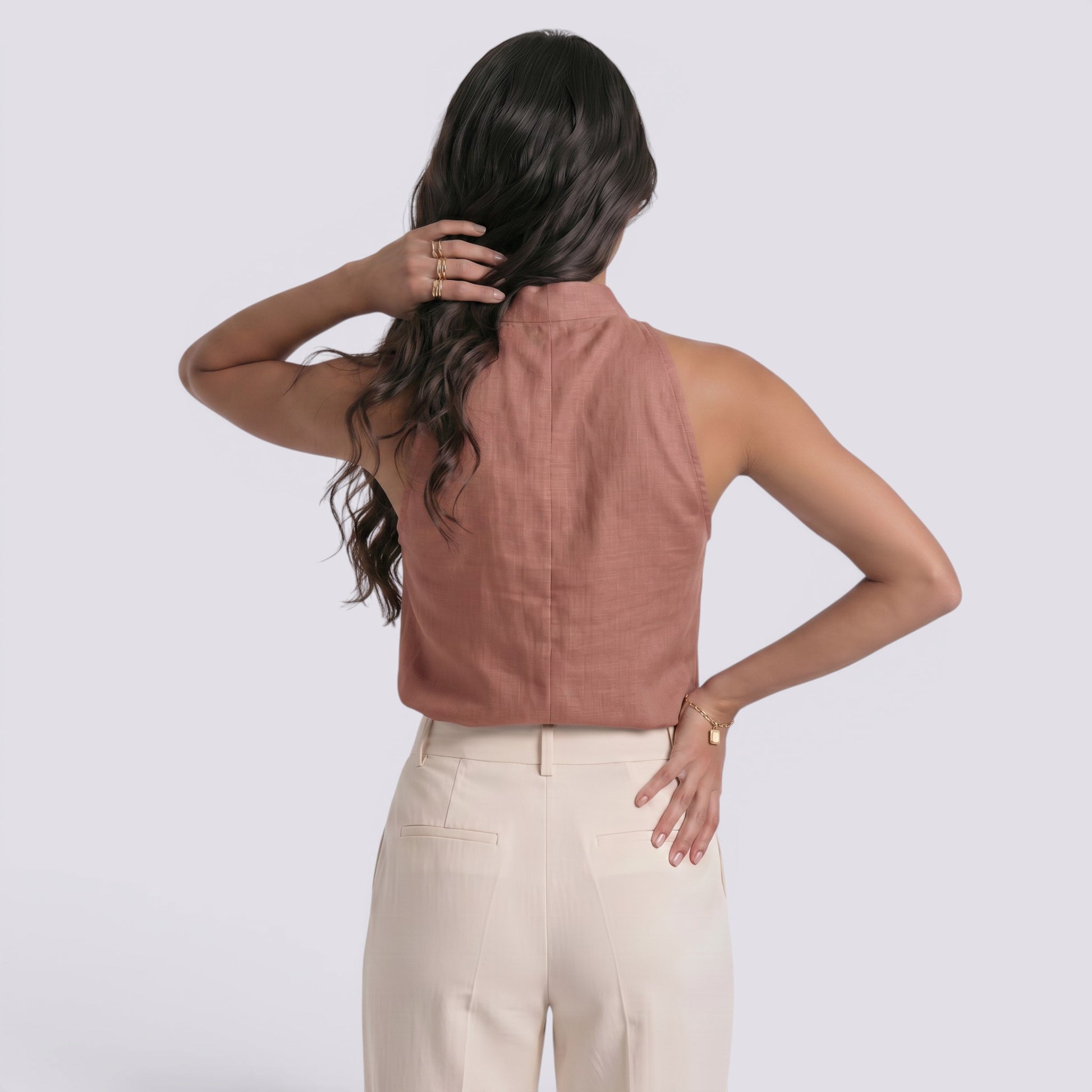 Camiseta Sin Mangas Mujer Cuello Alto Elegante