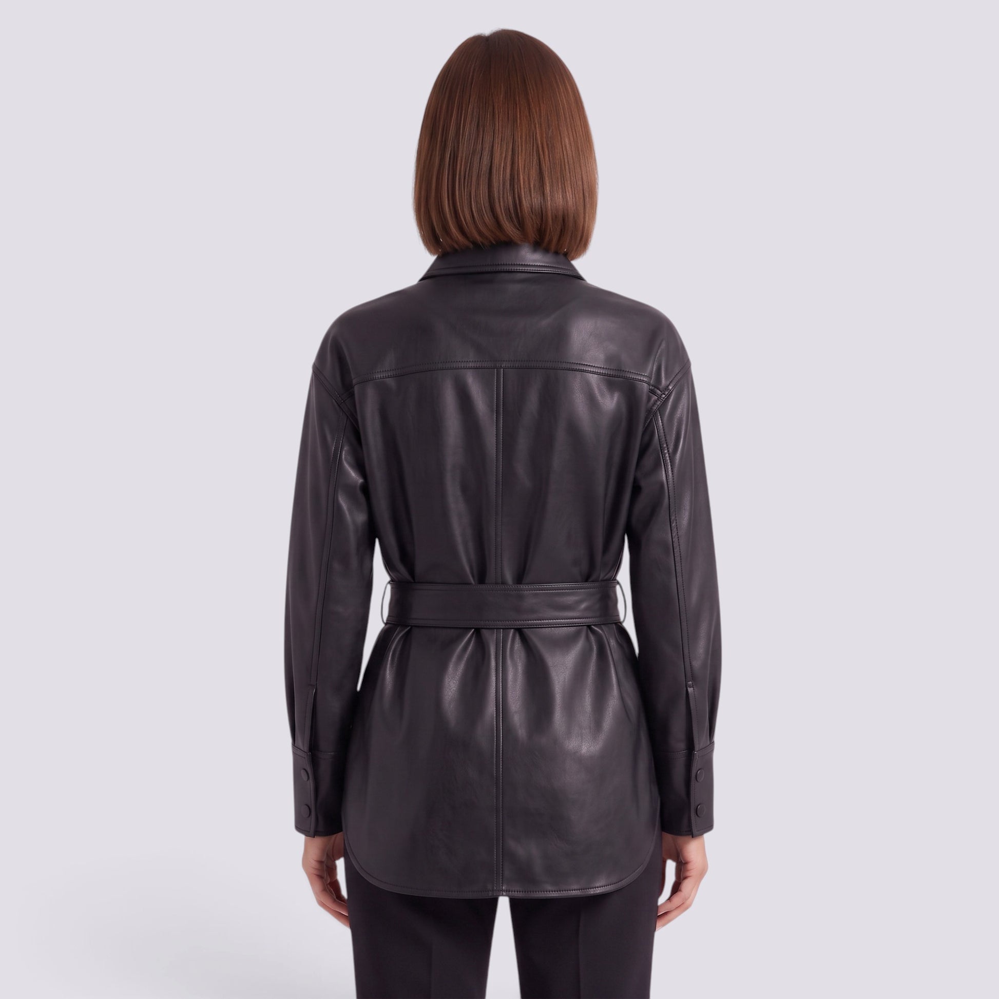 Chaqueta Mujer Efecto Piel con Cinturón Entallada
