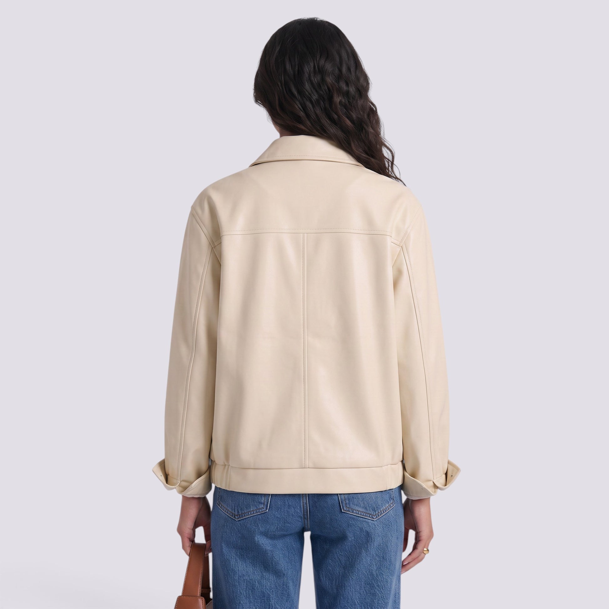 Chaqueta Mujer Larga Efecto Piel Oversize Cuero