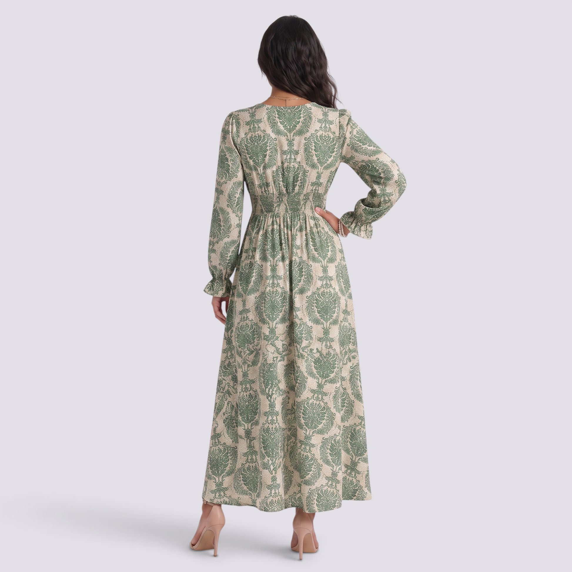 Vestido Estampado Mujer Manga Larga Escote V