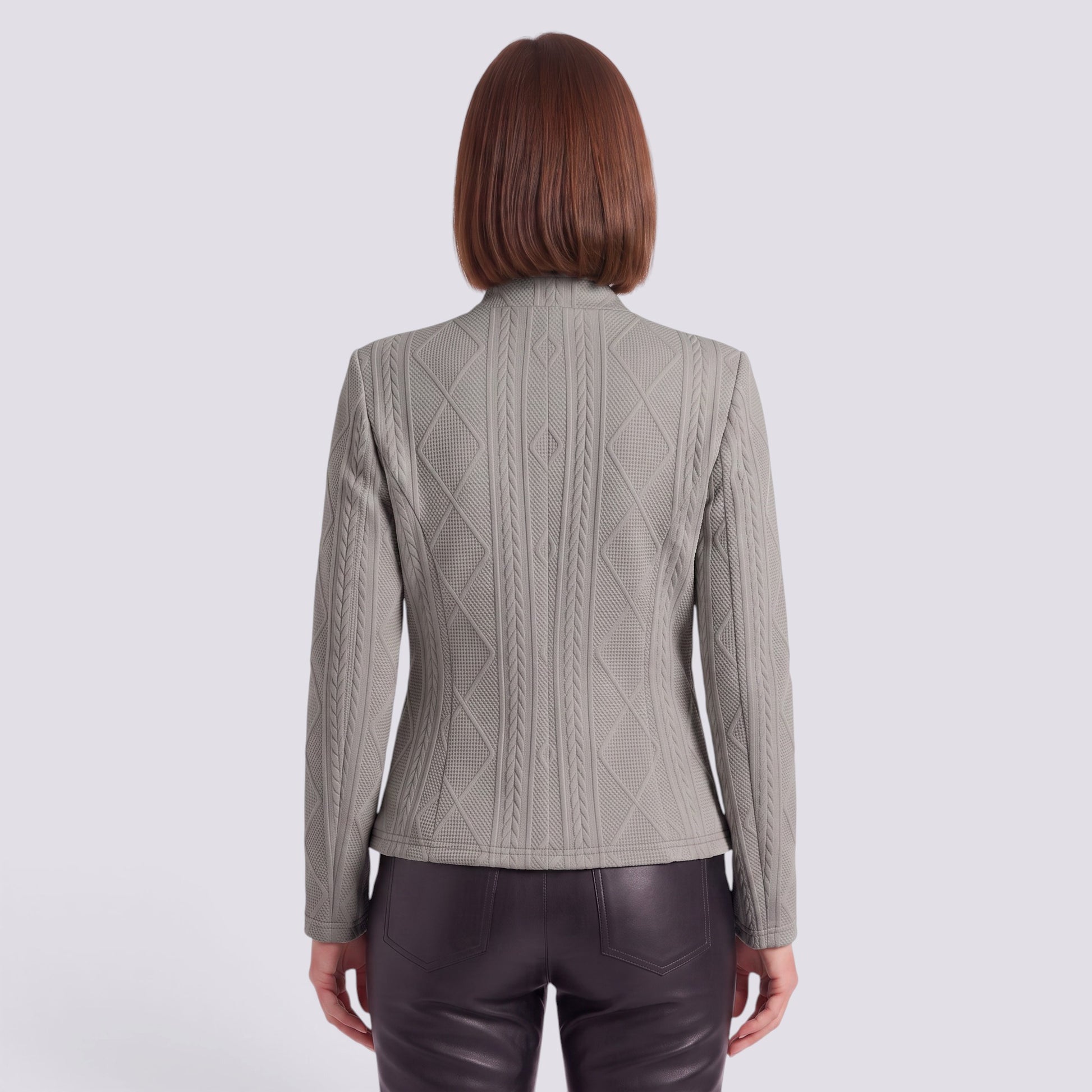Blazer Mujer Entallado Cuello Mao Elegante Larga