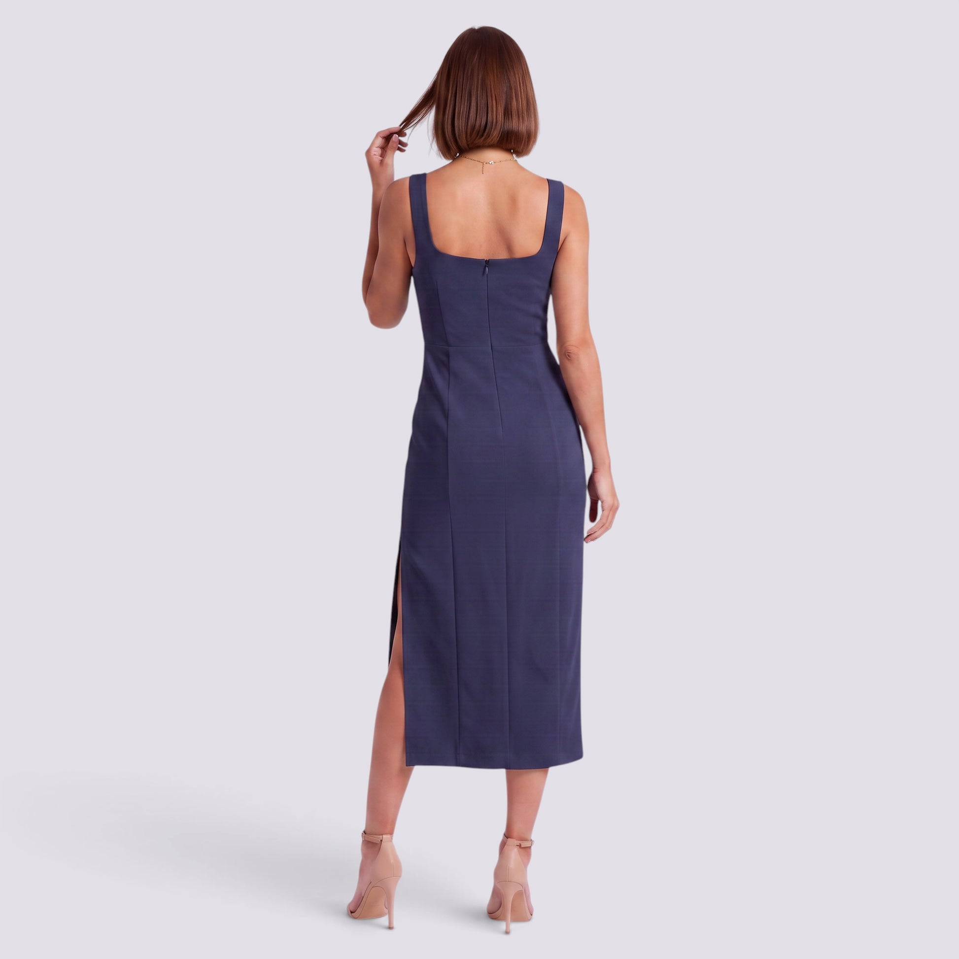 Vestido Mujer Elegante Sin Mangas Cintura Alta Abertura