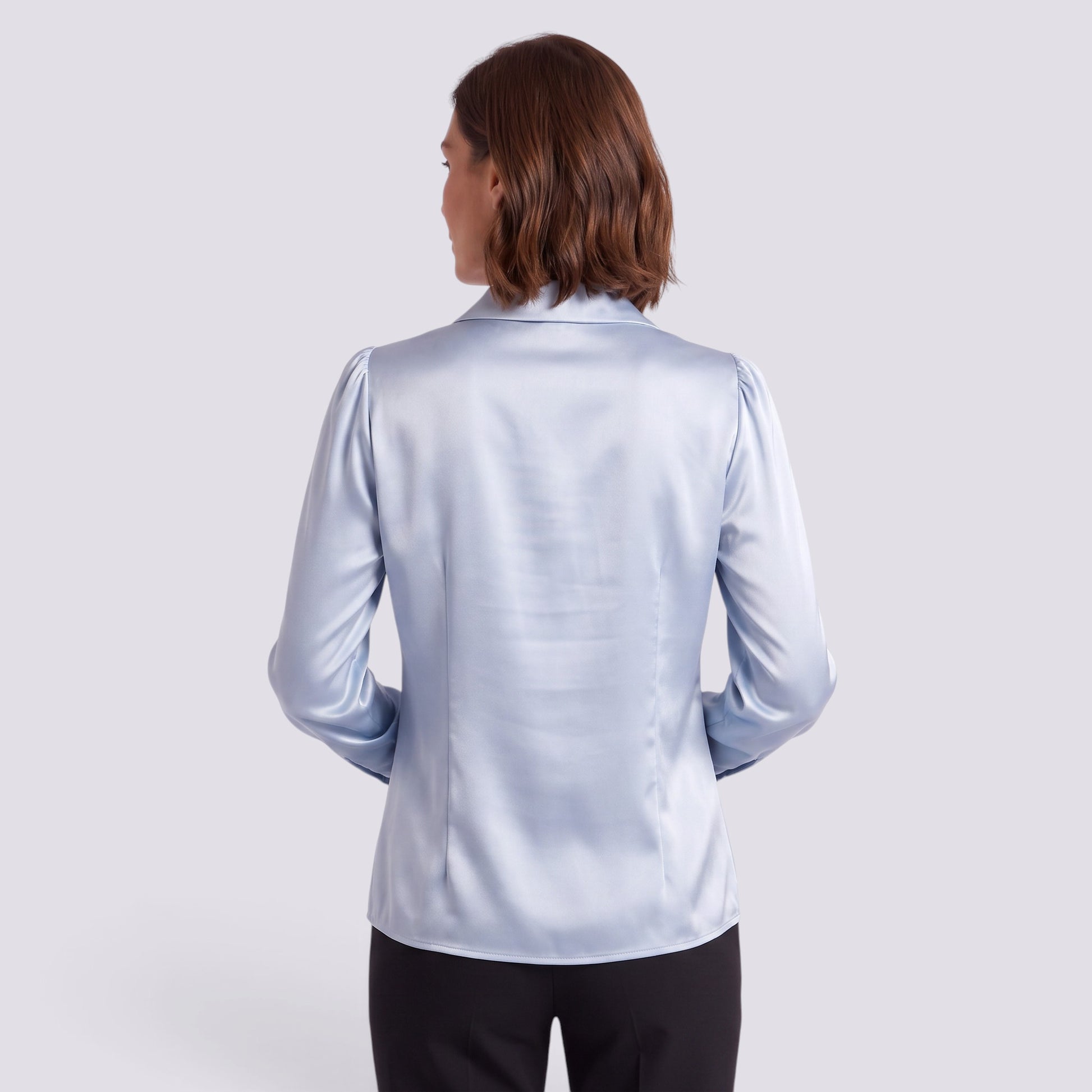Blusa Mujer Satinada Manga Larga Cuello Drapeado