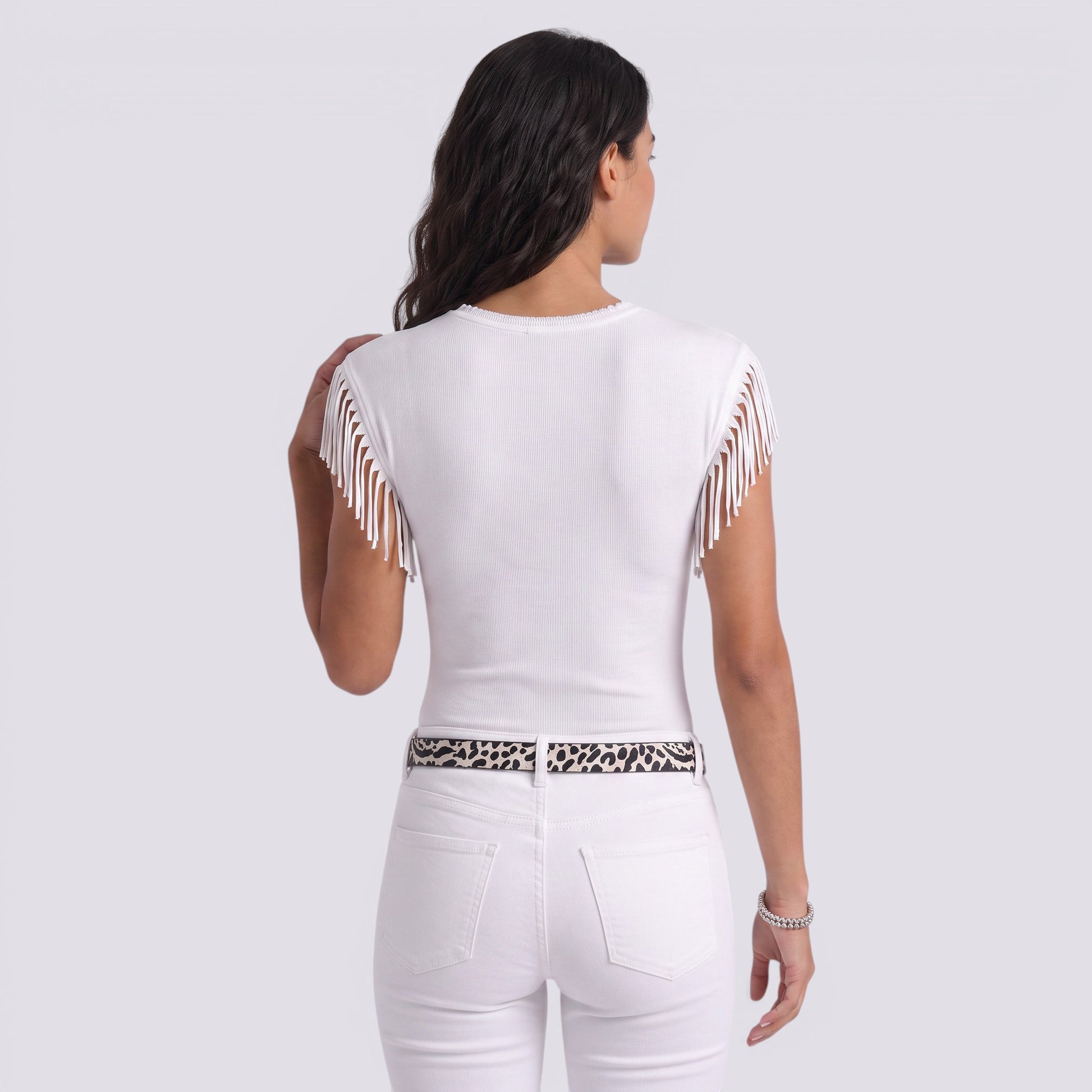 Camiseta Mujer Manga Corta Puños Borlas Camiseta con Flecos