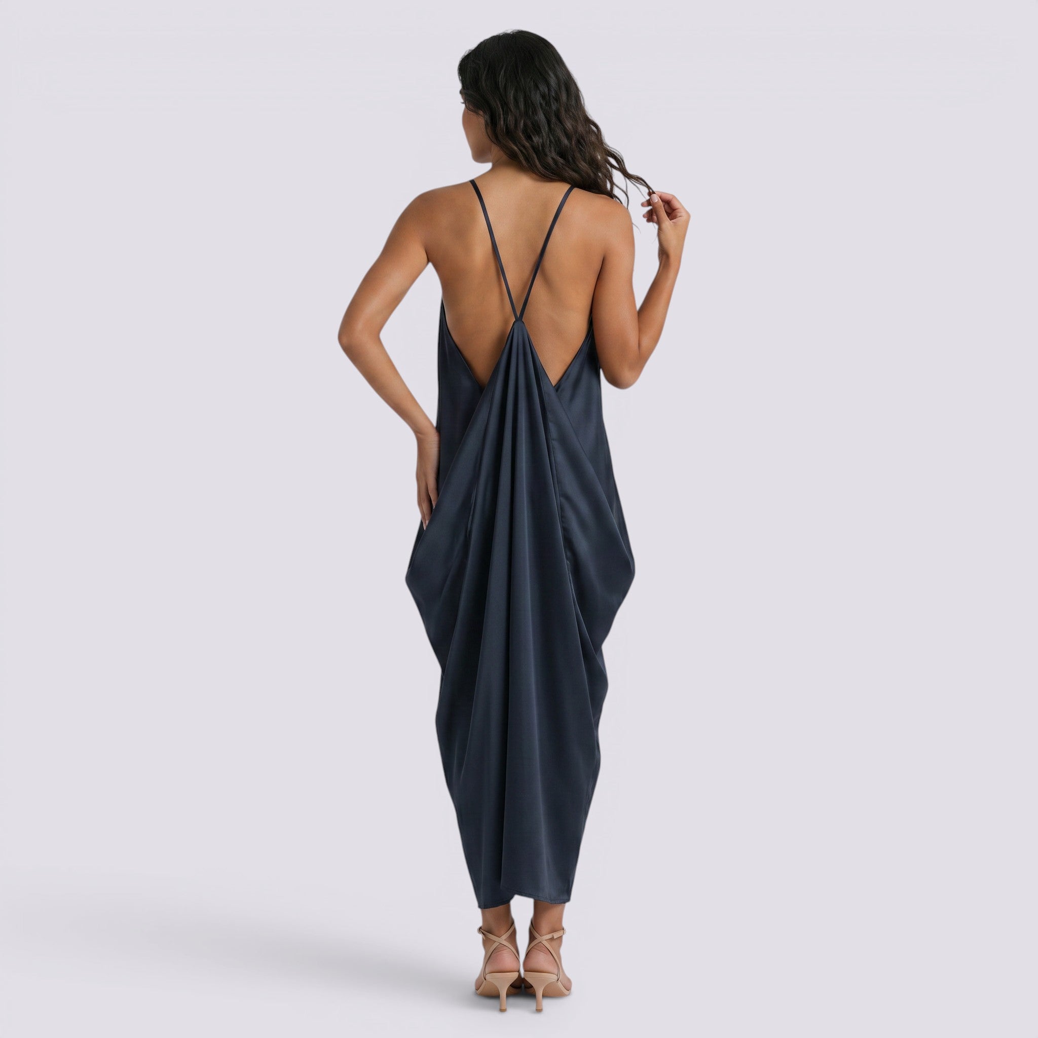 Vestido Halter Largo Mujer Maxi Satinado Elegante
