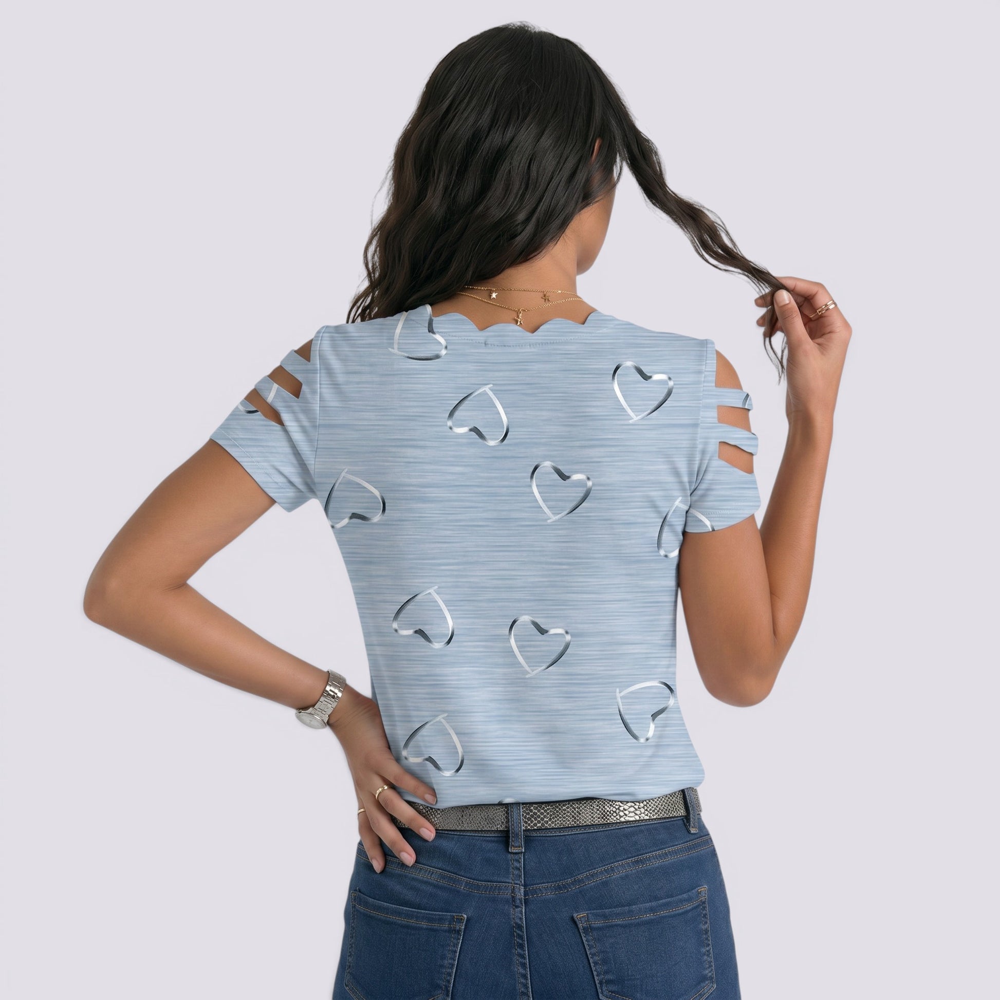 Camiseta Mujer Hombros Descubiertos Corazones