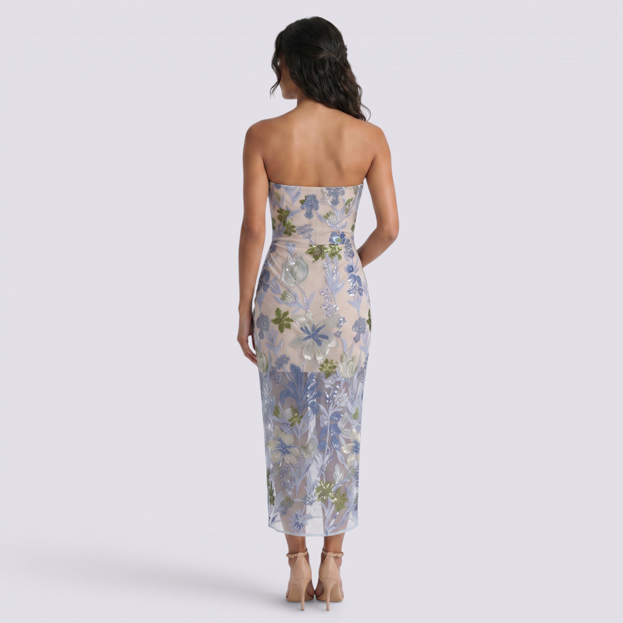 Vestido Largo Bordado Pedrería Mujer