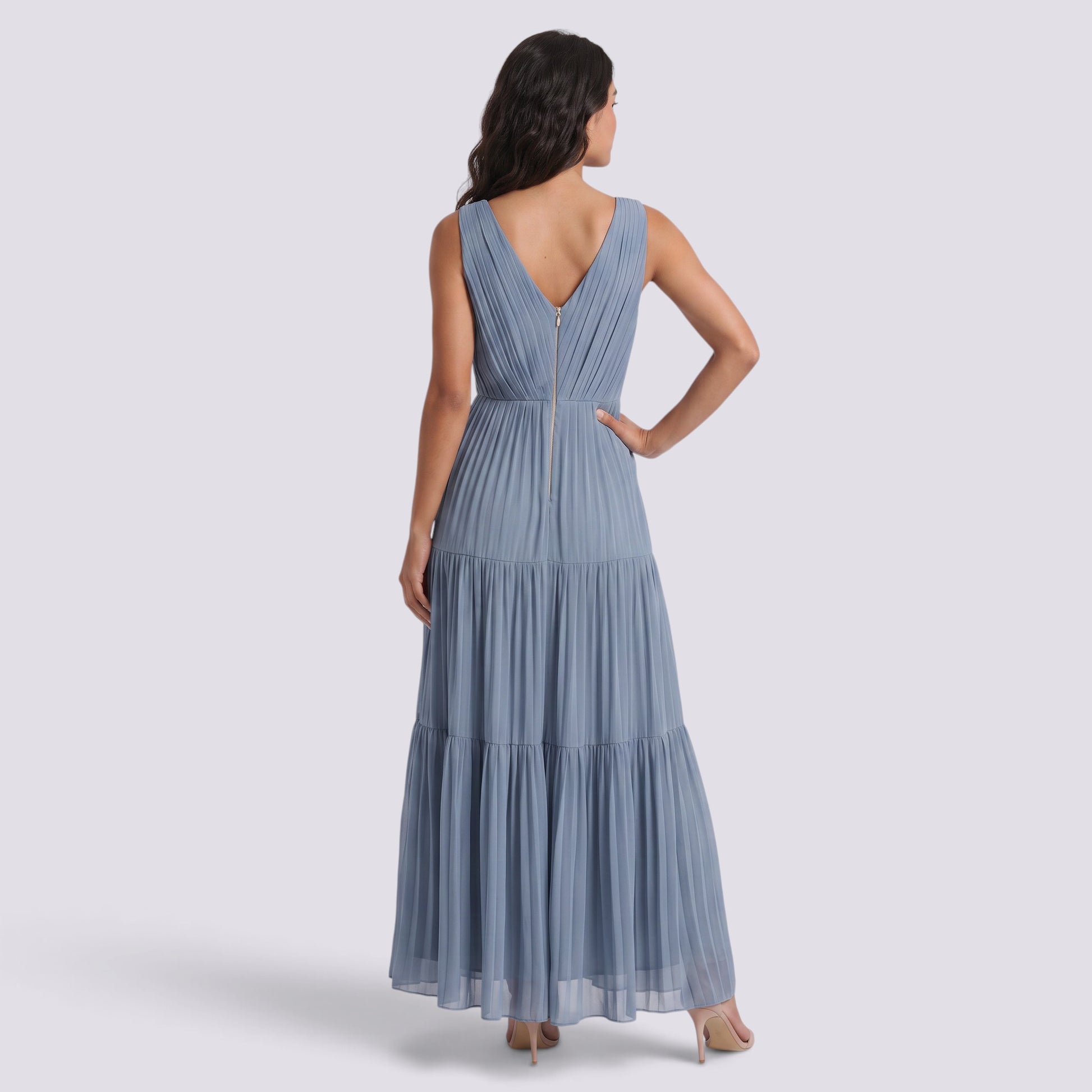 Vestido Midi Mujer Plisado Elegante