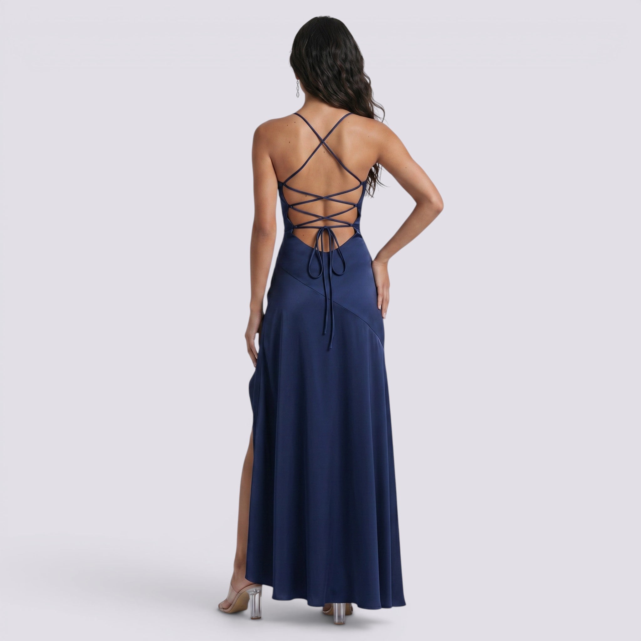 Vestido Largo Fiesta Mujer Satinado Descubierta
