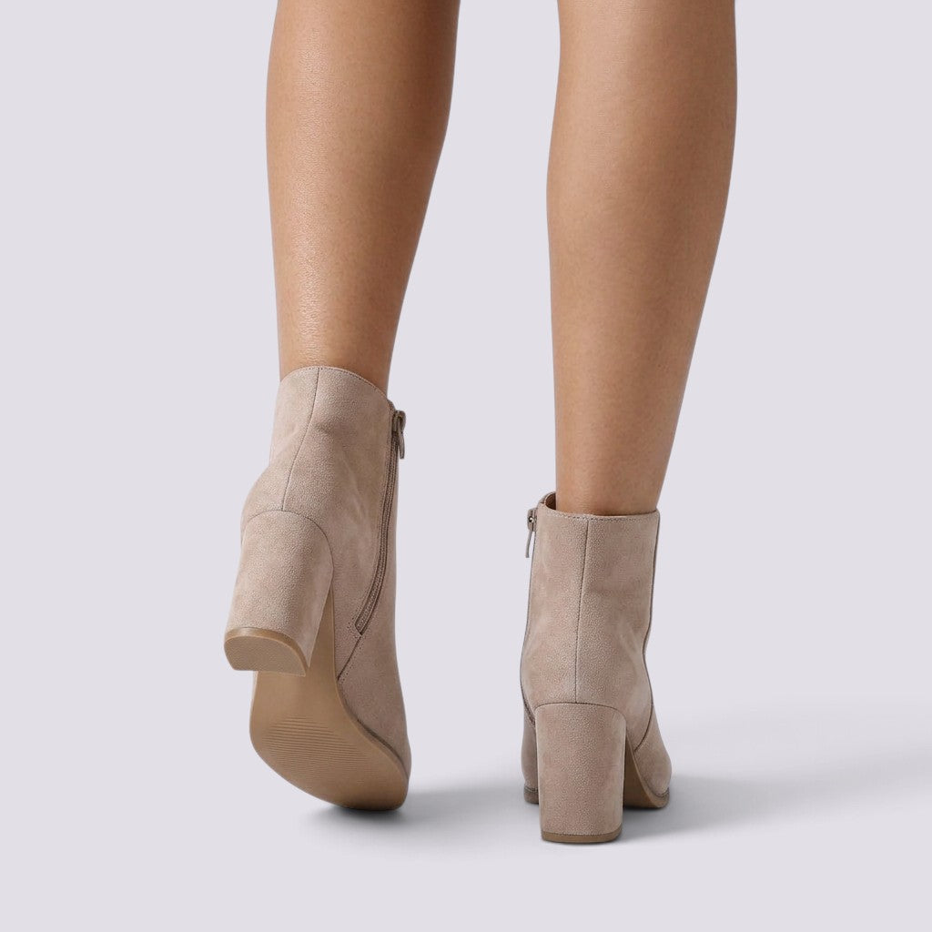 Botines Mujer Tacón Grueso Punta Fina Efecto Ante
