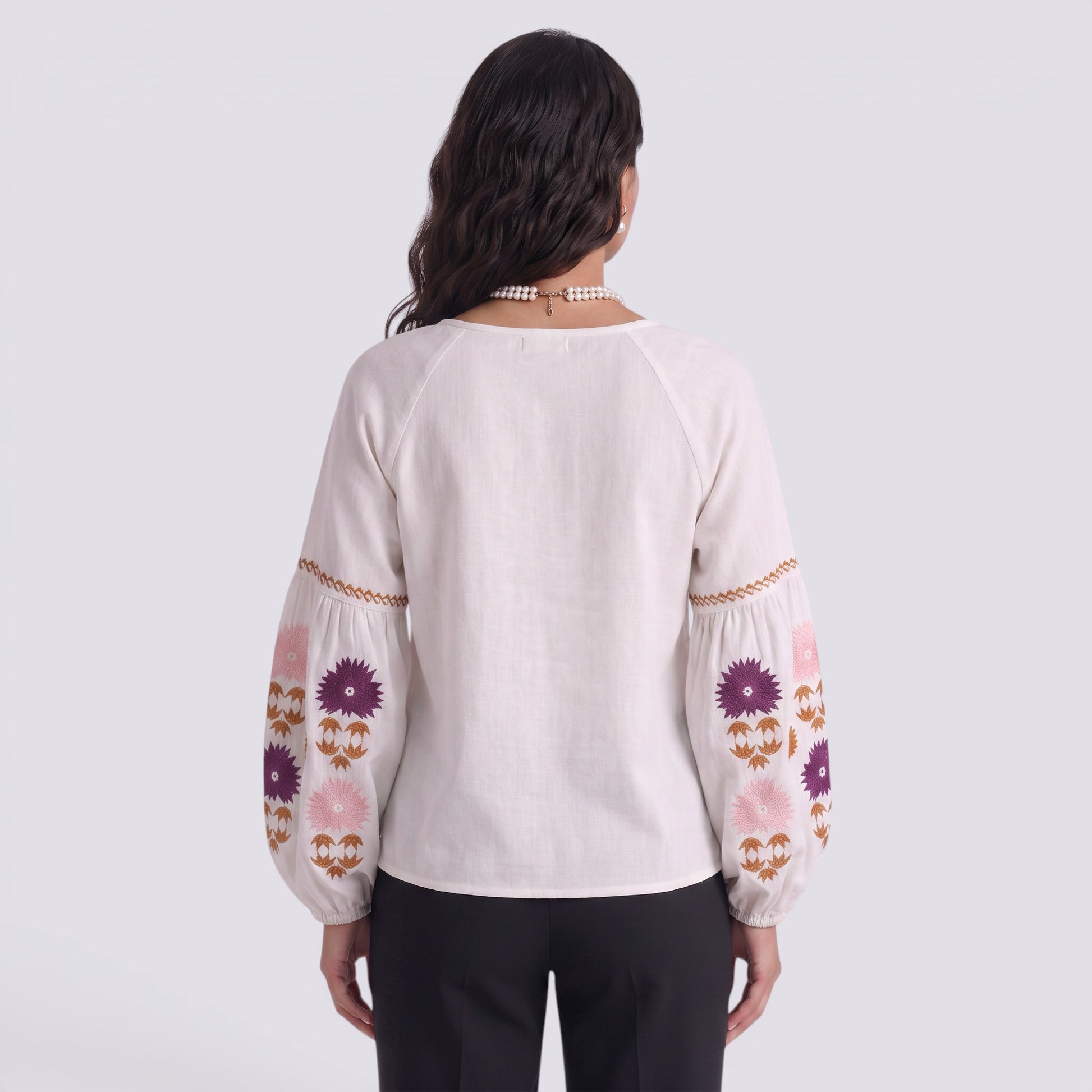 Camisa Bordada Mujer Manga Larga Boho Estilo
