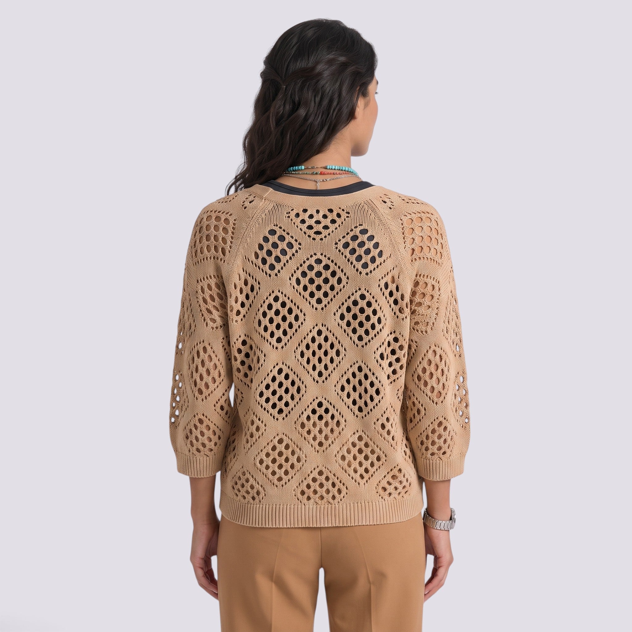 Blusa Mujer Punto Calado Manga Larga Elegante