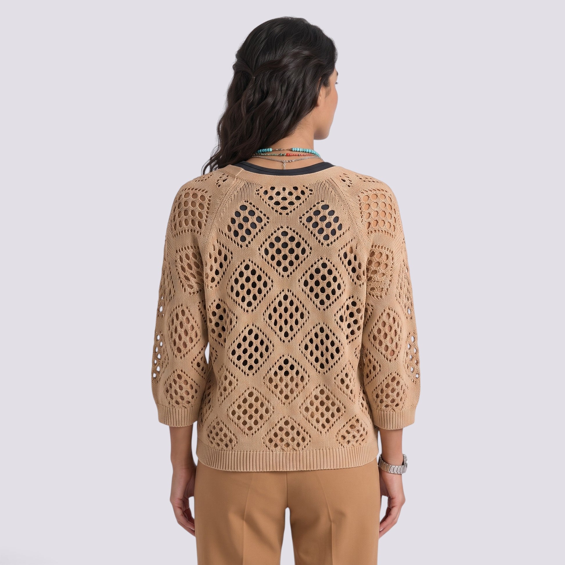 Blusa Mujer Punto Calado Manga Larga Elegante