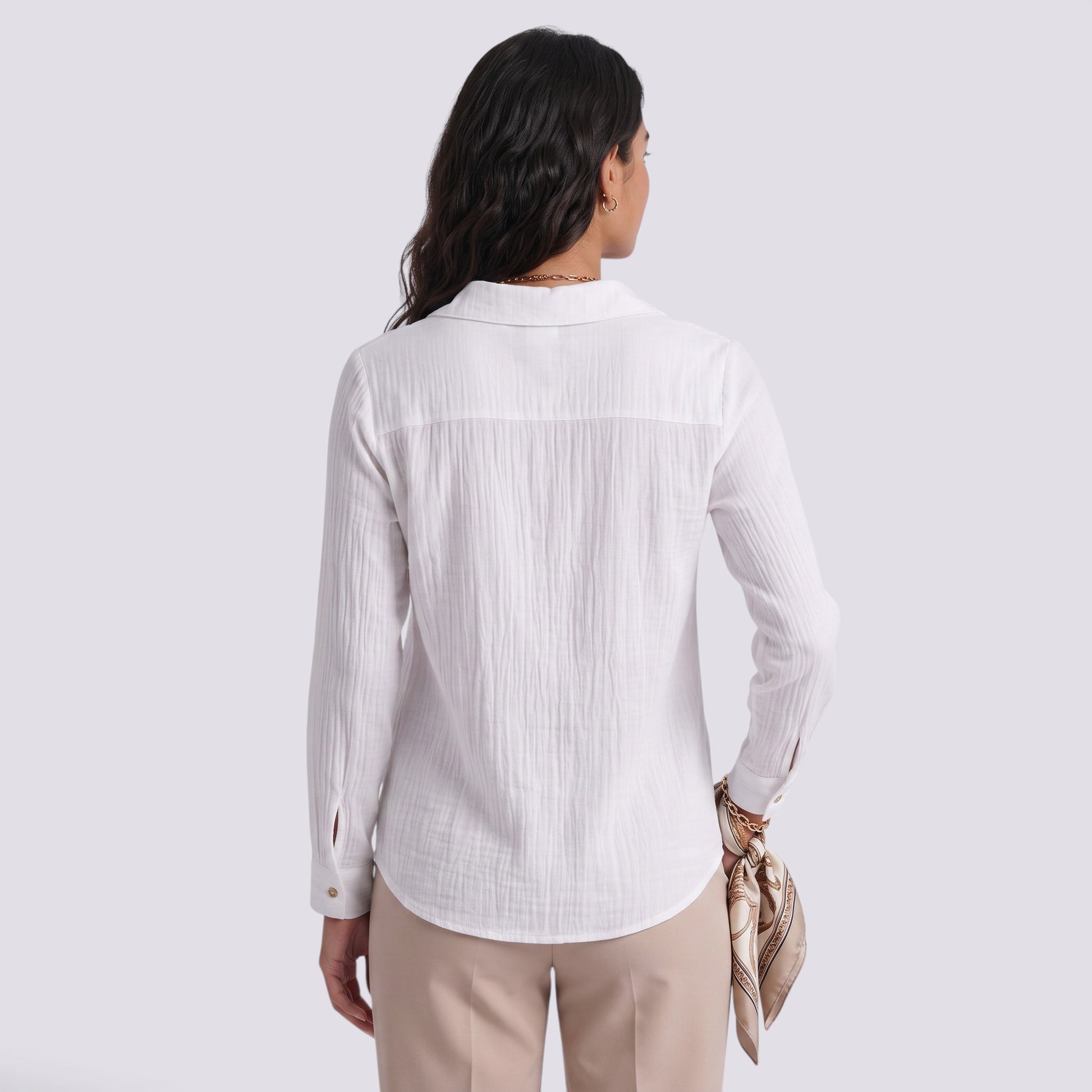 Camisa Mujer Plisada Cuello Solapa