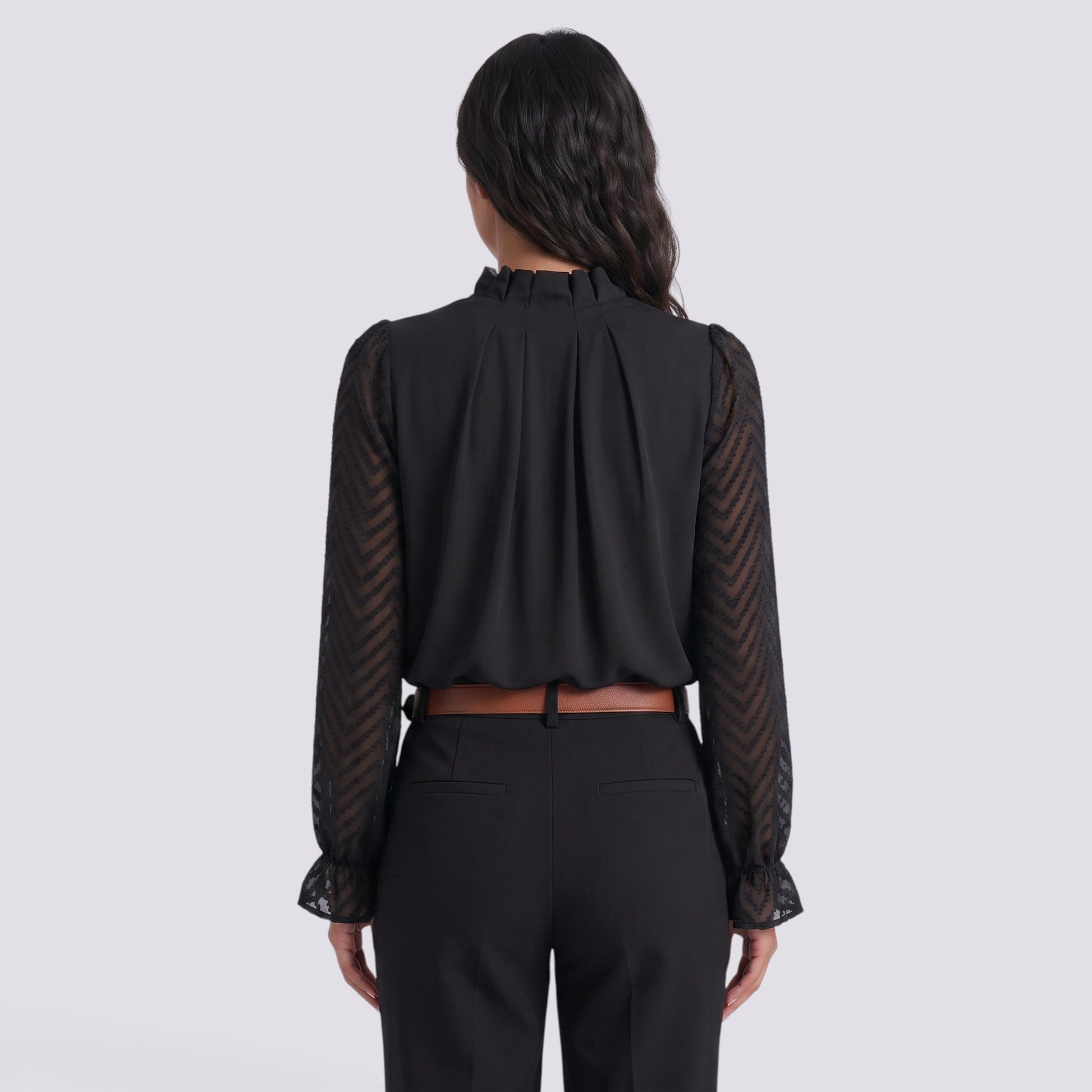 Blusa Mujer Cuello Alto Manga Larga Ondulada