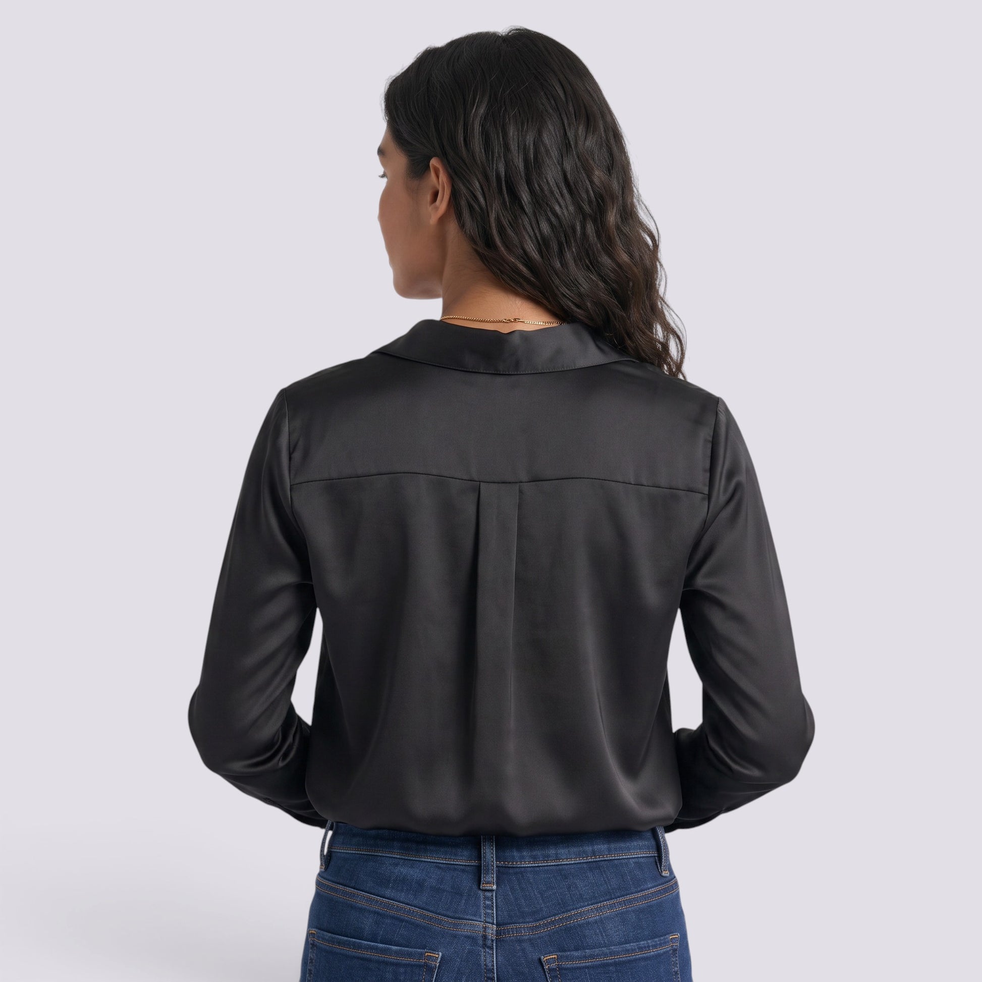 Camisa Mujer Satinada Cuello V Manga Larga