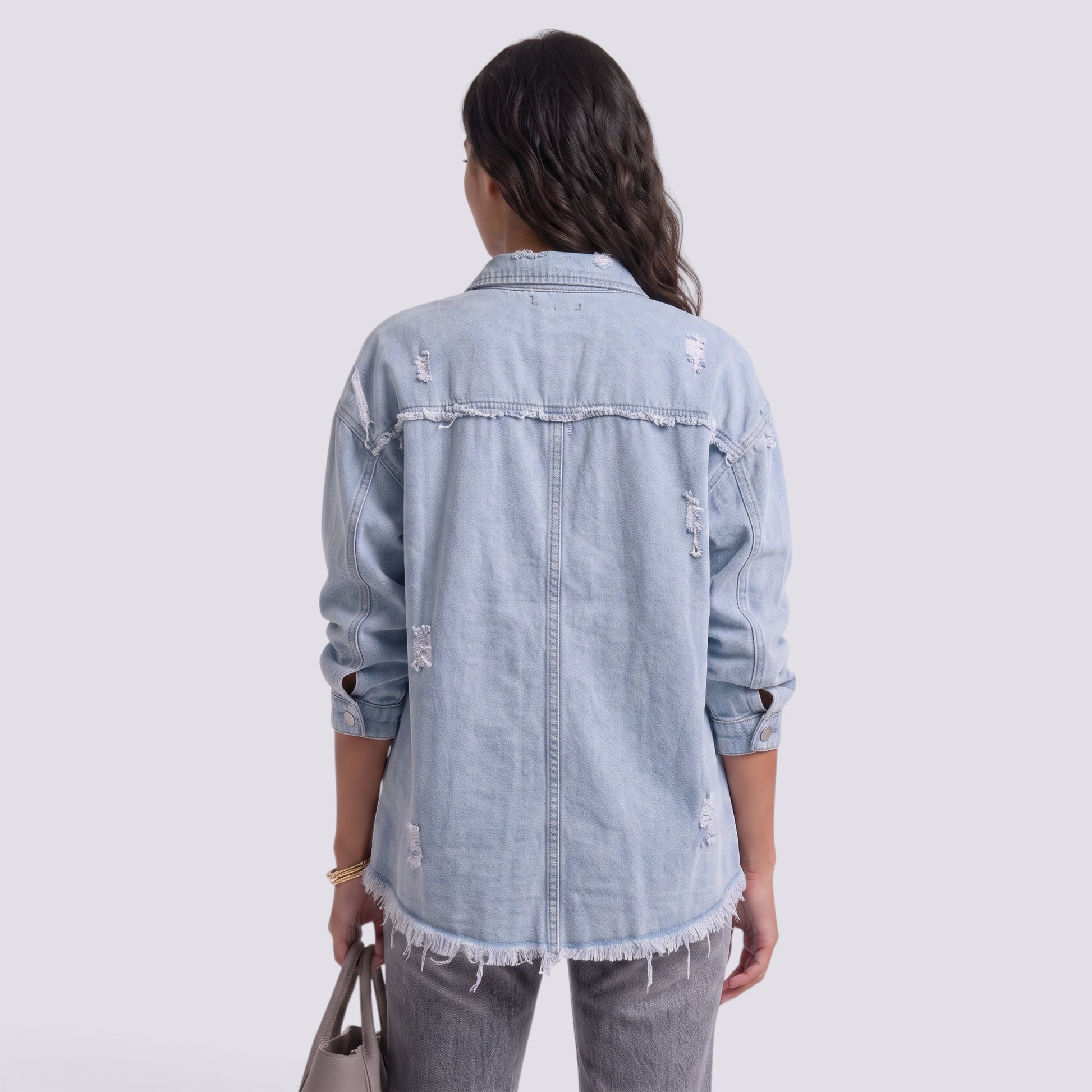 Chaqueta Vaquera Mujer Efecto Rota Deshilachada