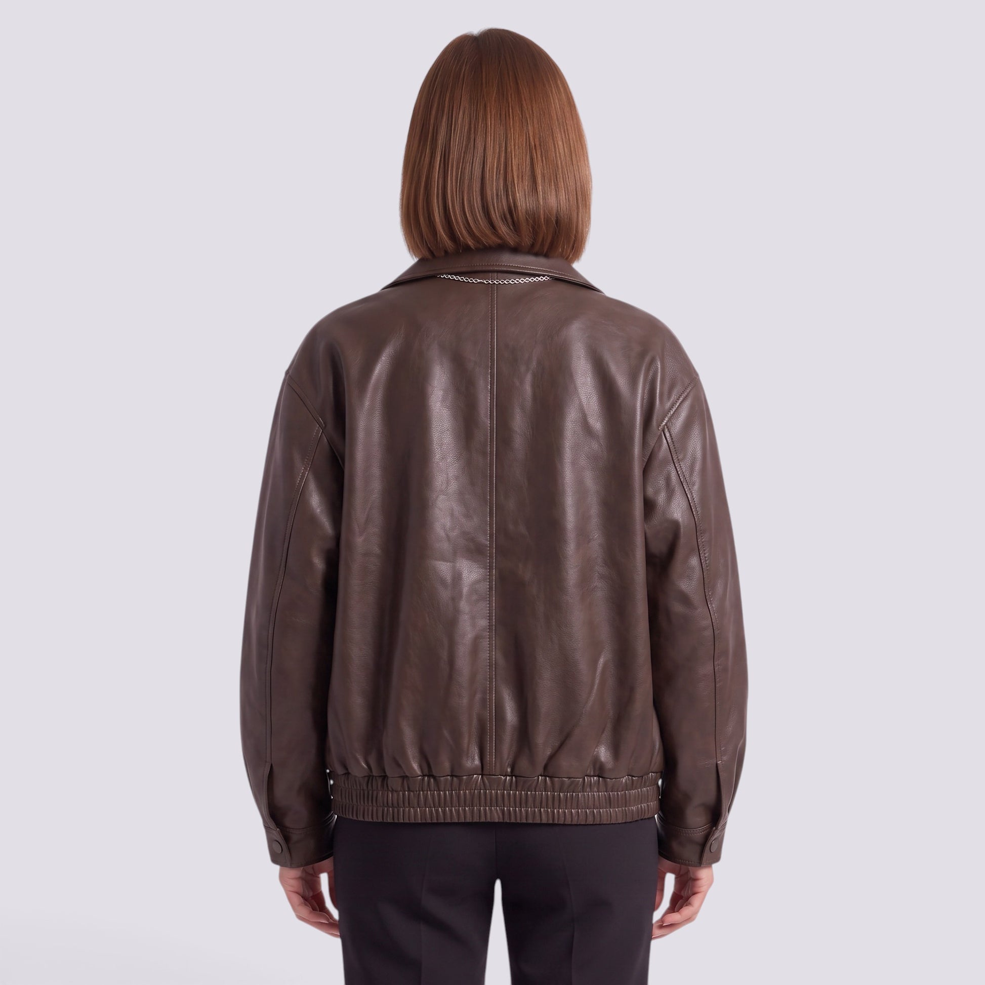 Chaqueta Mujer Oversize con Solapa Cuero Estilo Retro