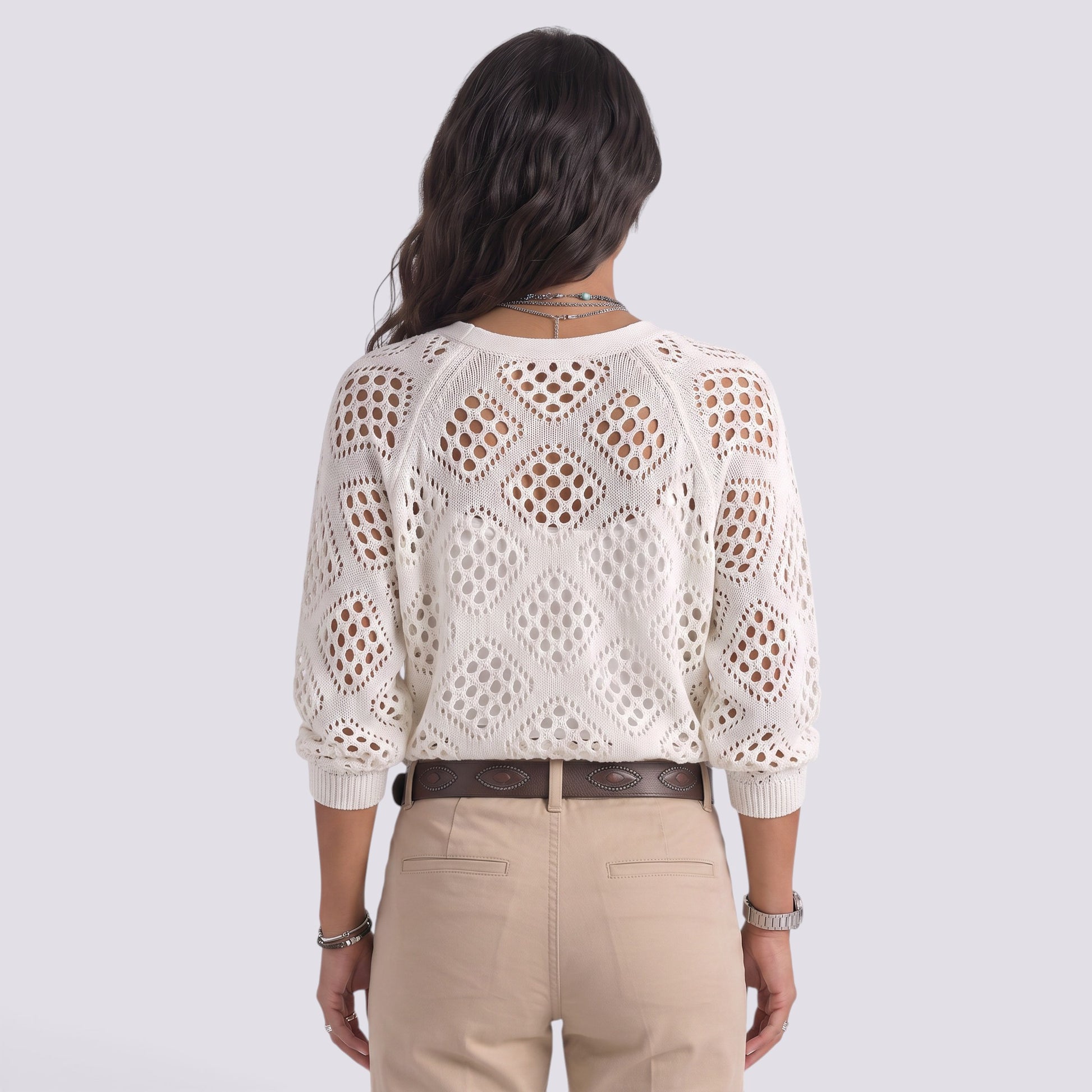 Blusa Mujer Punto Calado Manga Larga Elegante