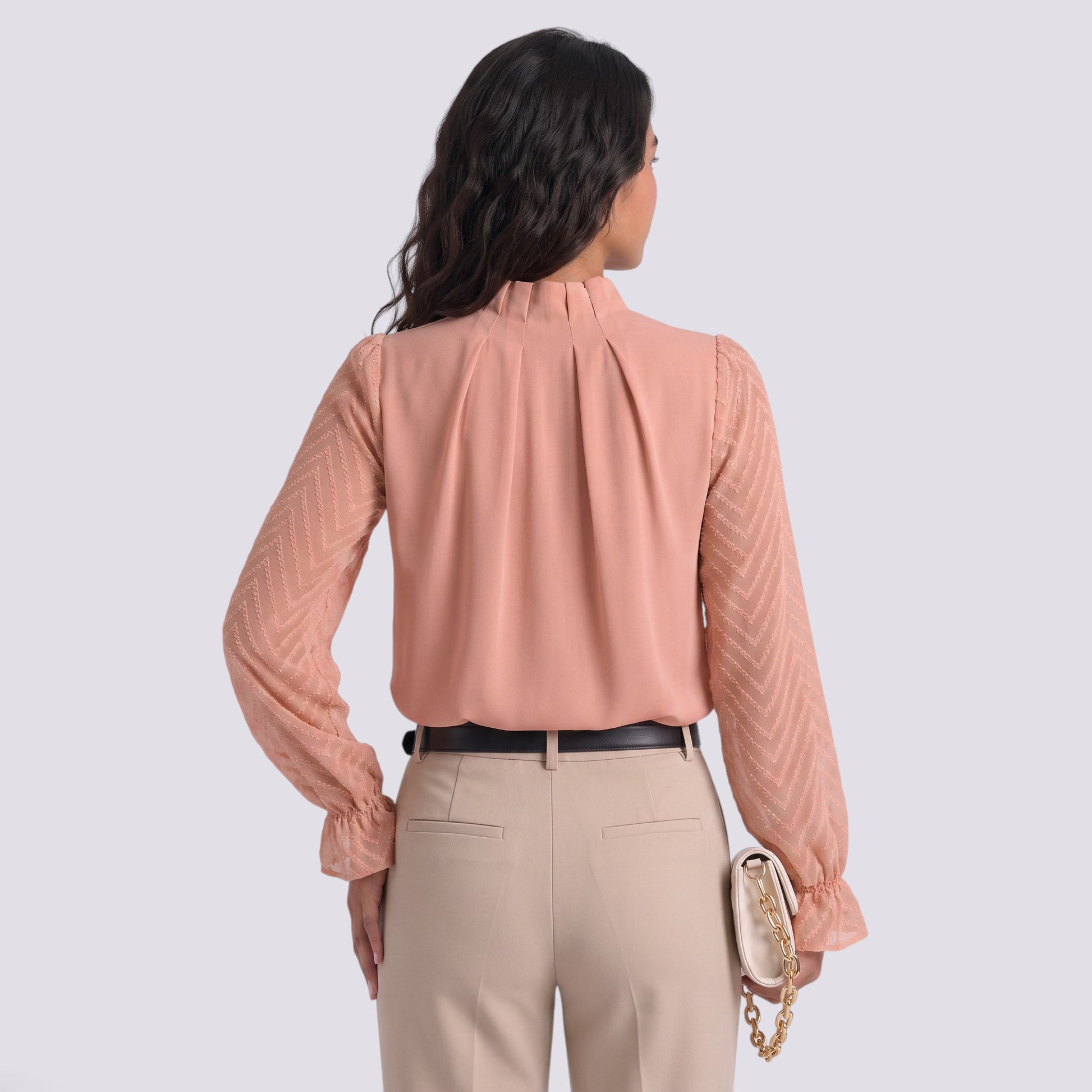Blusa Mujer Cuello Alto Manga Larga Ondulada