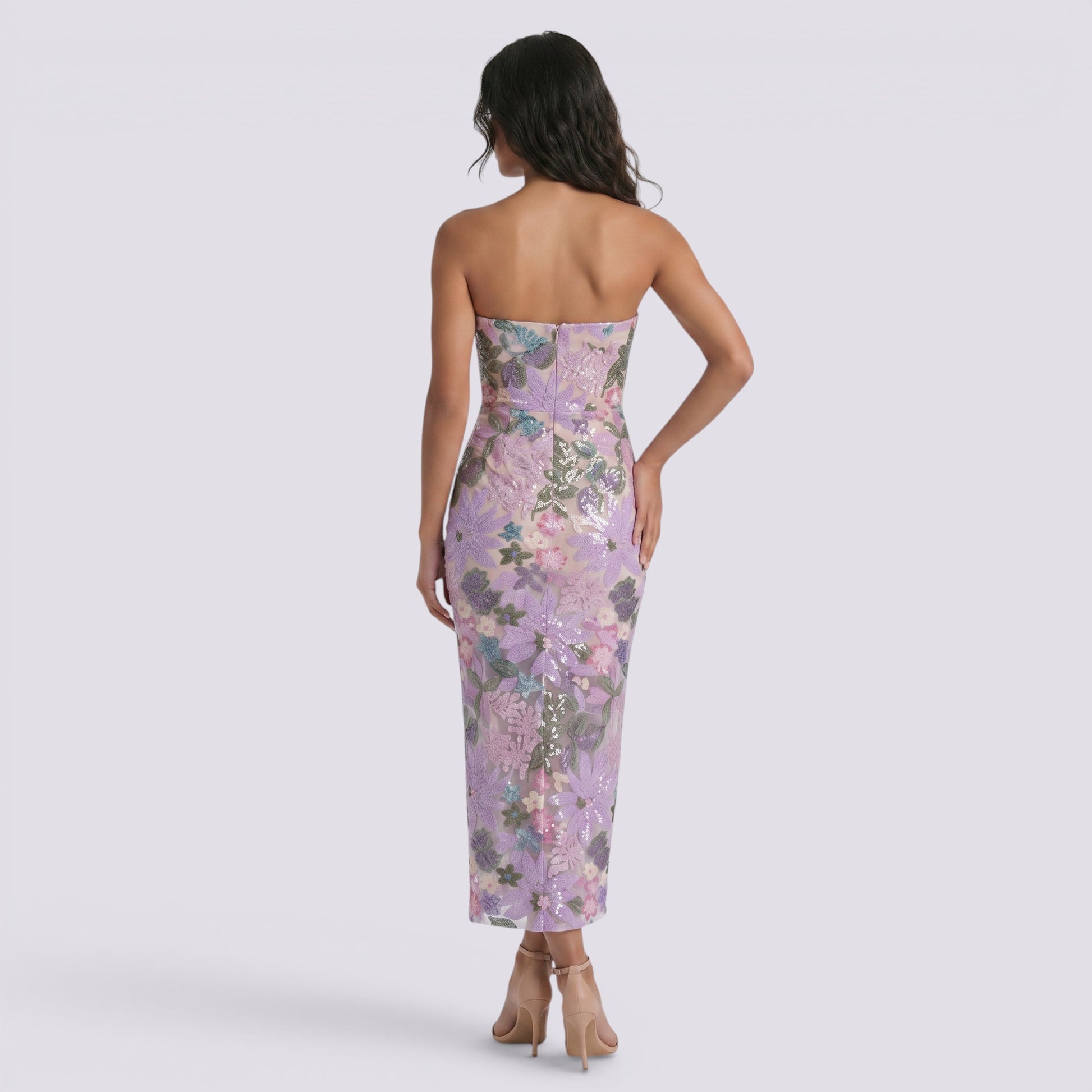 Vestido Largo Bordado Pedrería Mujer