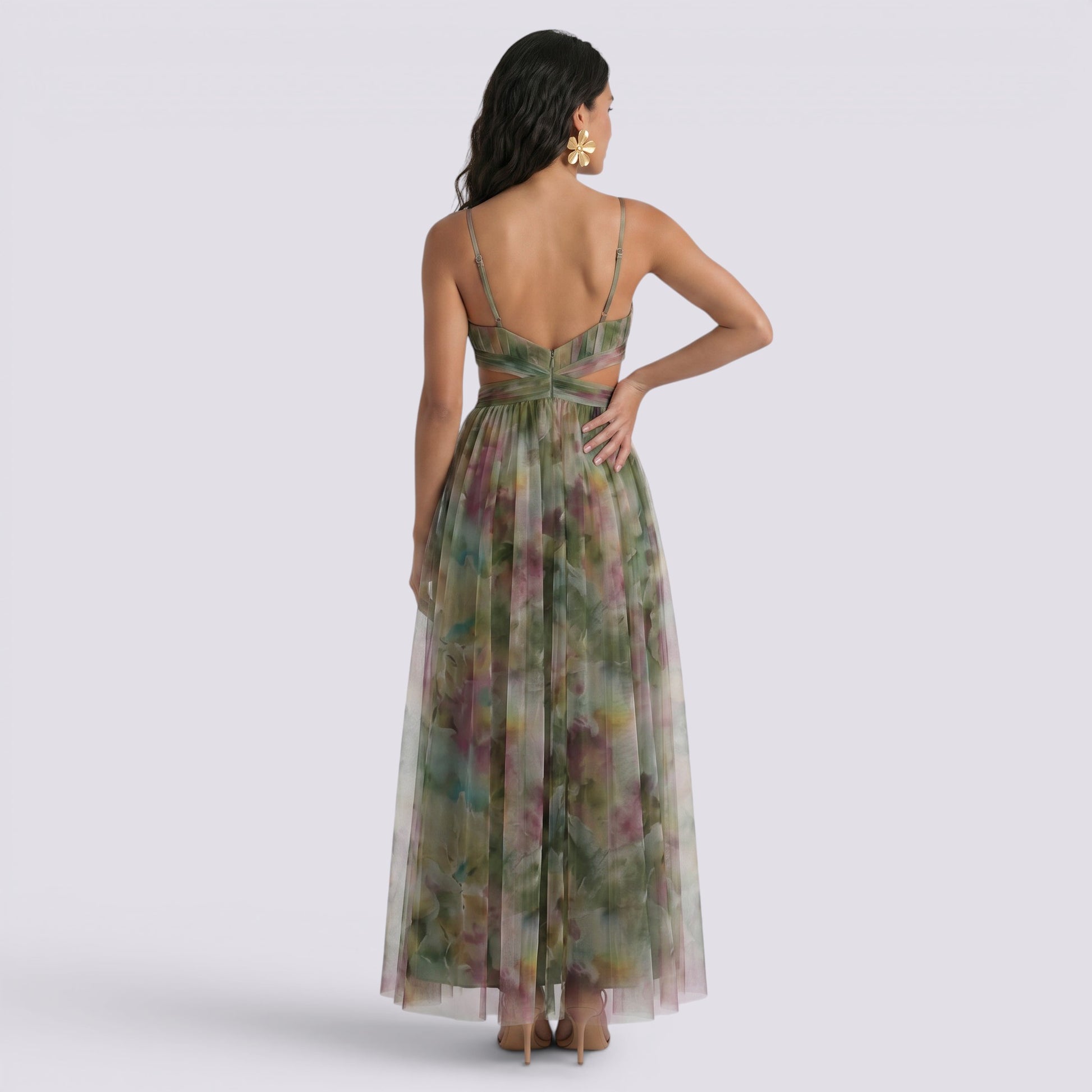 Vestido Largo Mujer Estampado Halter Elegante Fiesta