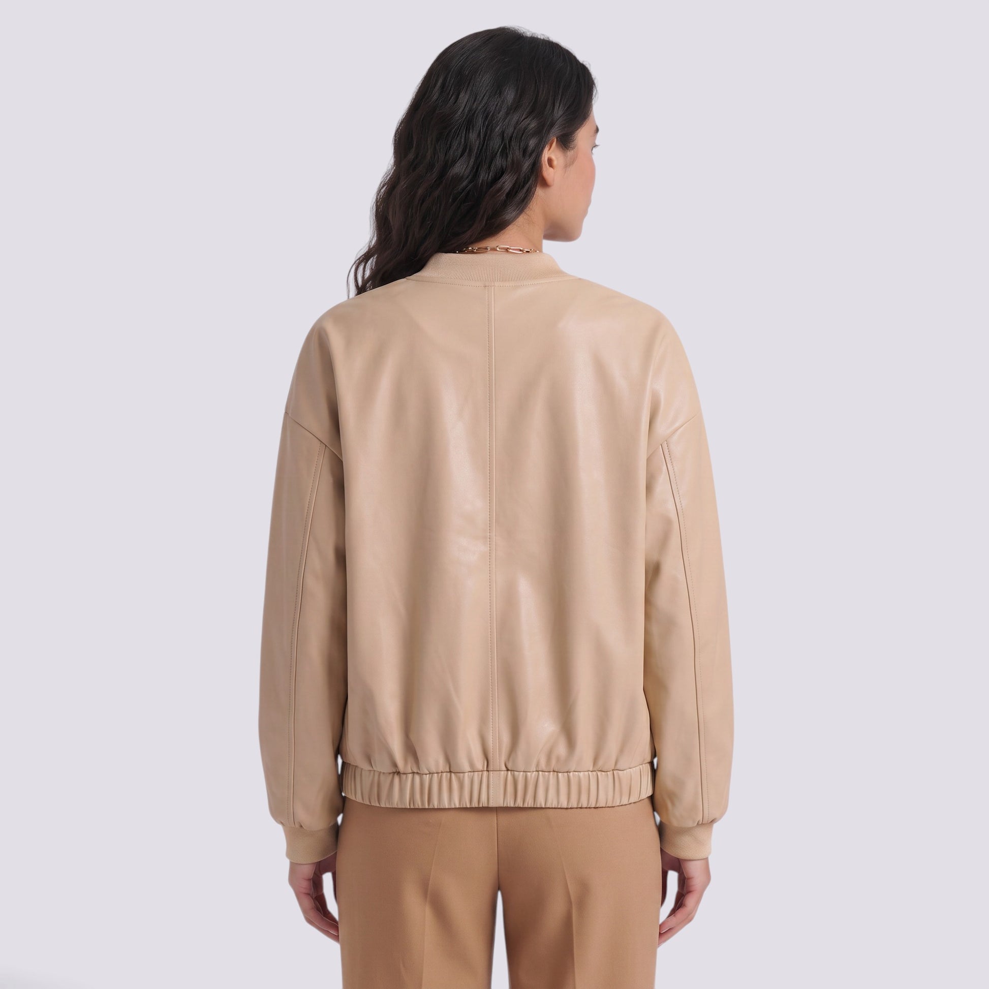 Chaqueta Cuero Mujer Corta Motera Efecto Piel