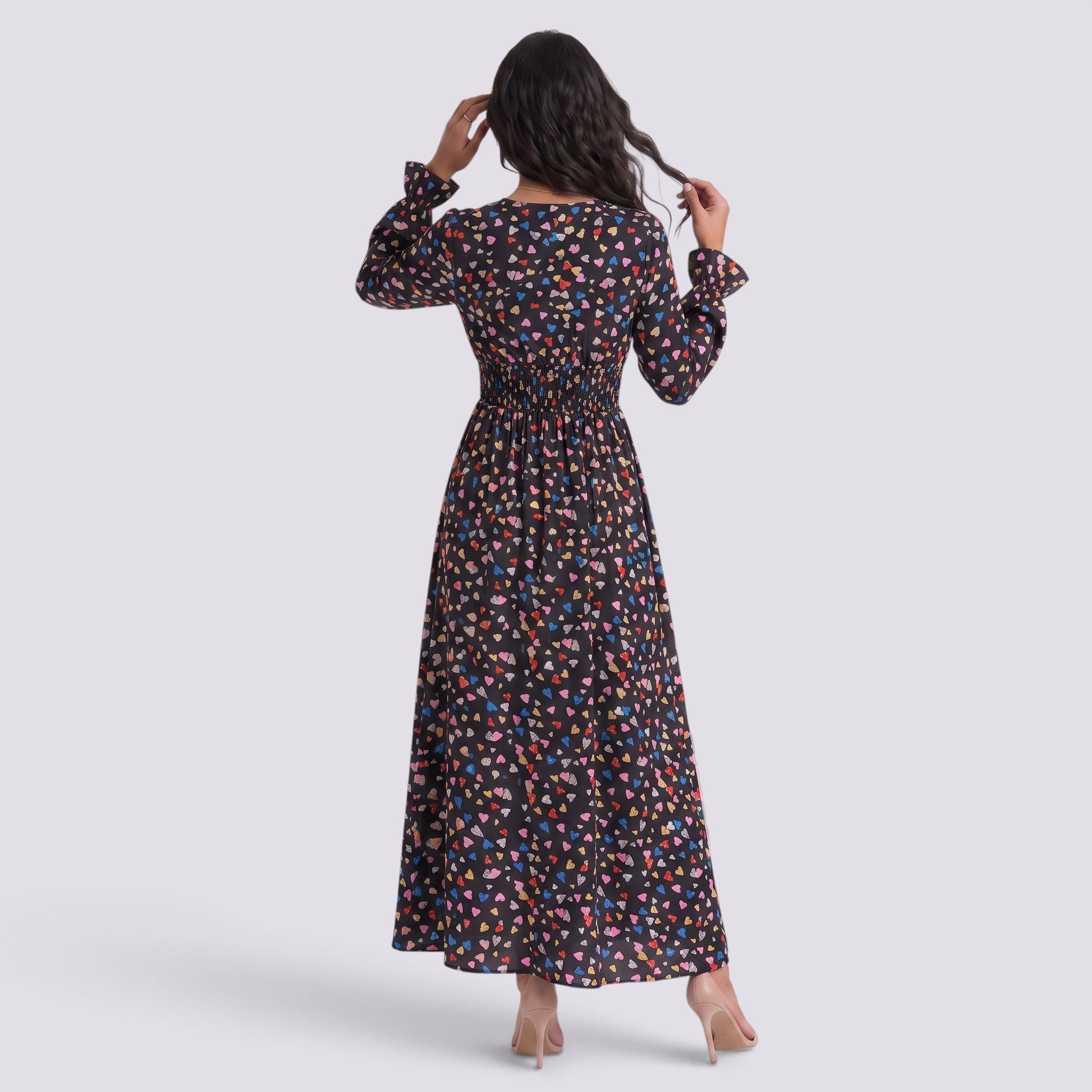 Vestido Estampado Mujer Manga Larga Escote V