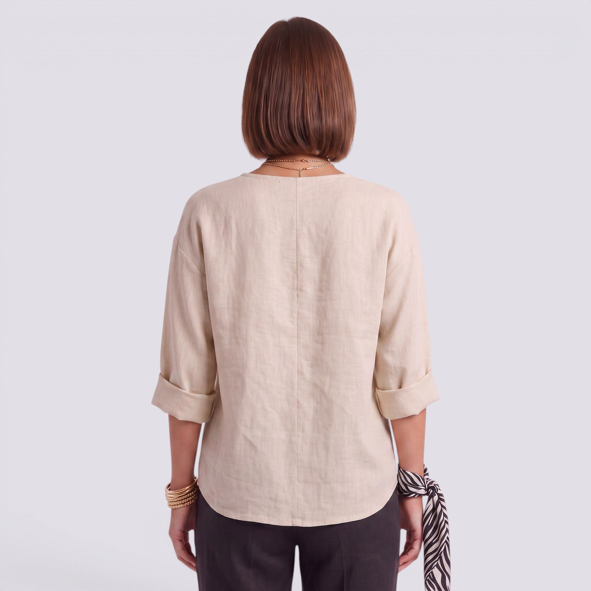 Blusa Mujer Elegante Manga Larga Escote Pico Botonada