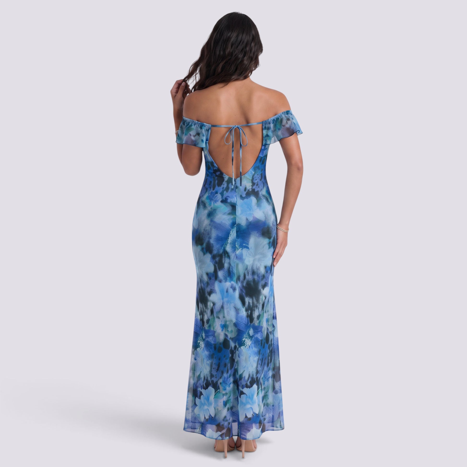 Vestido Estampado de Fiesta Palabra de Honor Cordones