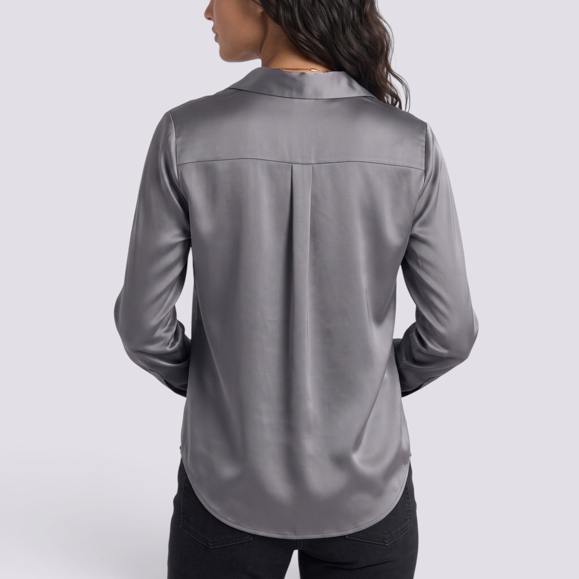 Camisa Mujer Satinada Cuello V Manga Larga