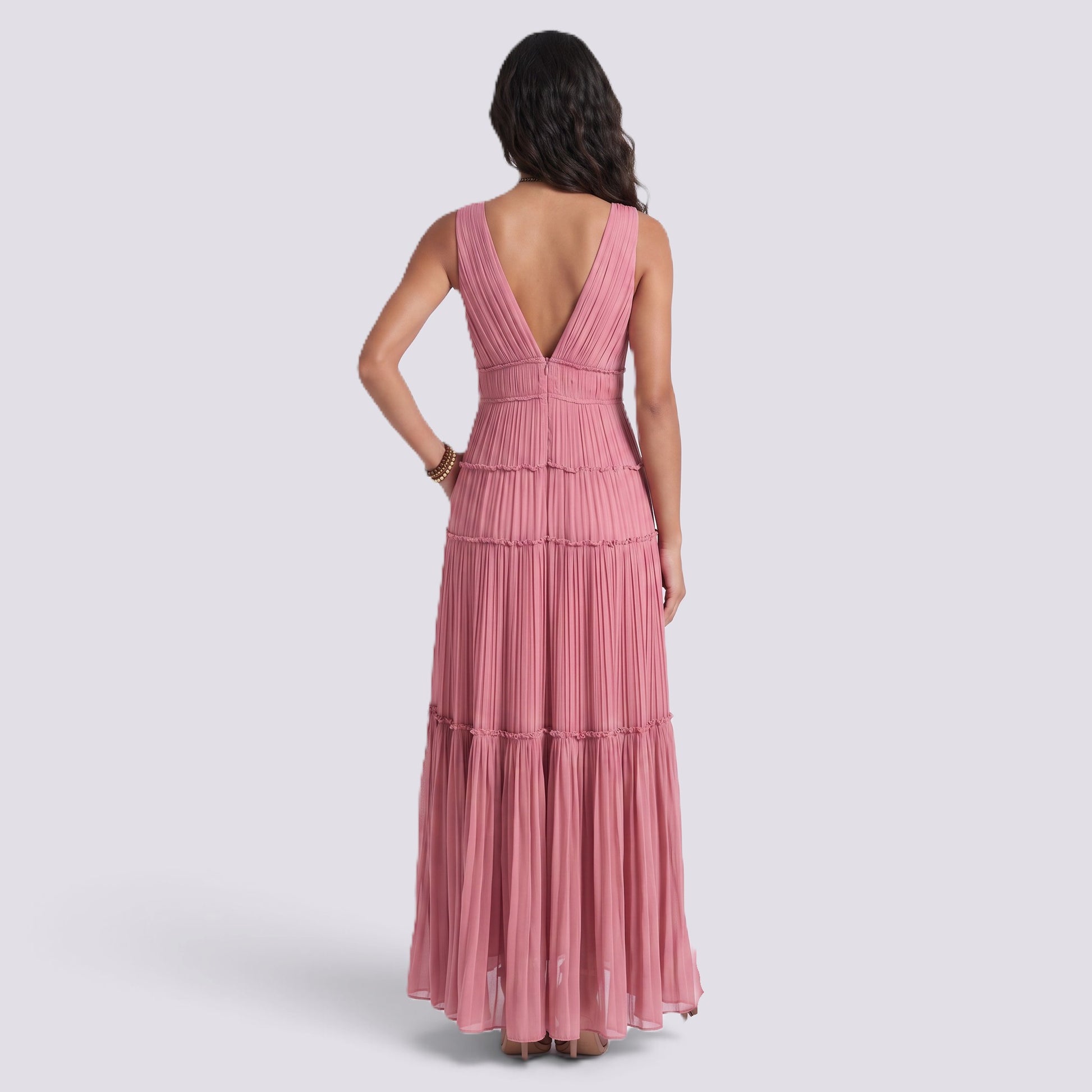 Vestido Midi Mujer Plisado Elegante