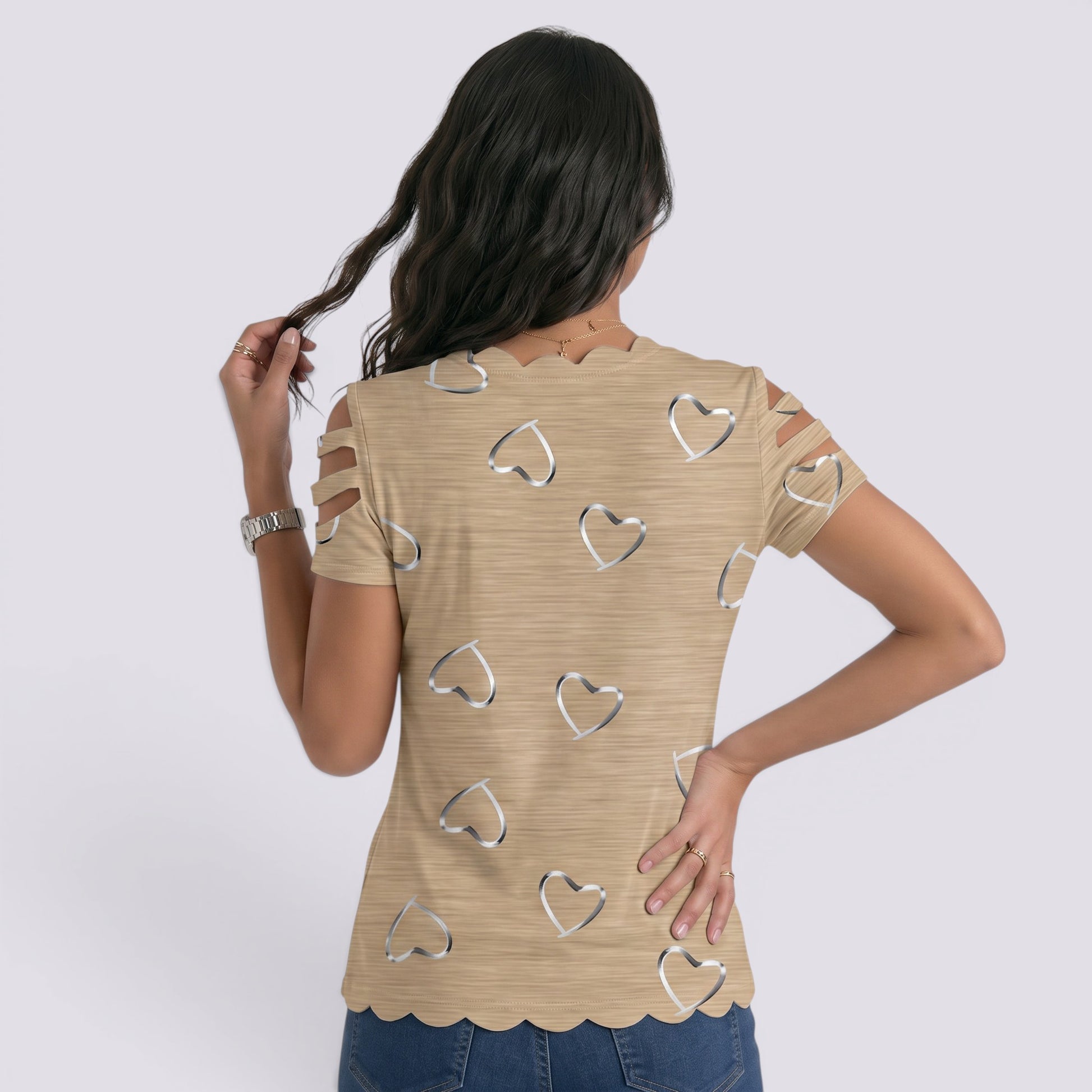 Camiseta Mujer Hombros Descubiertos Corazones