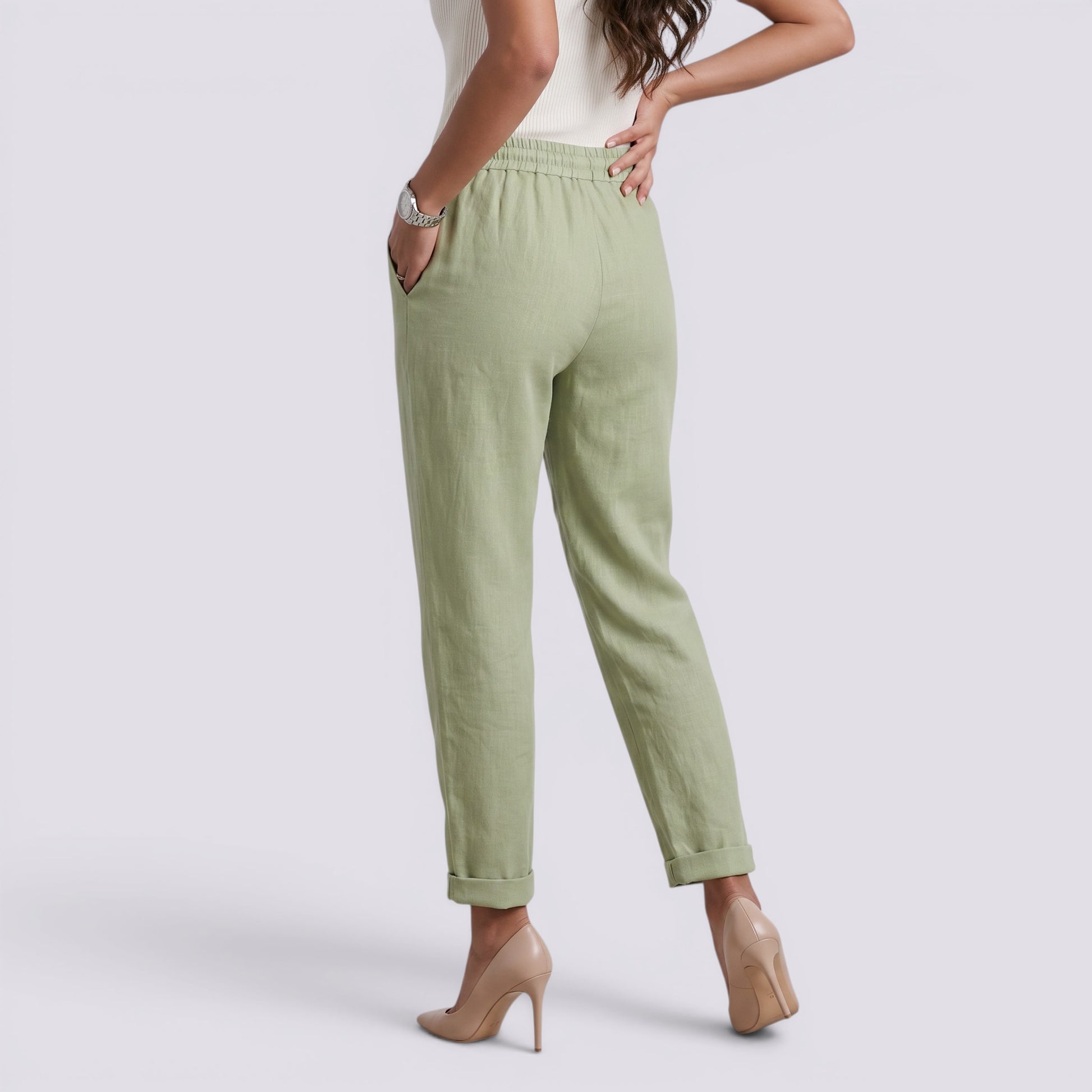 Pantalón Verano Mujer Cintura Alta Lino