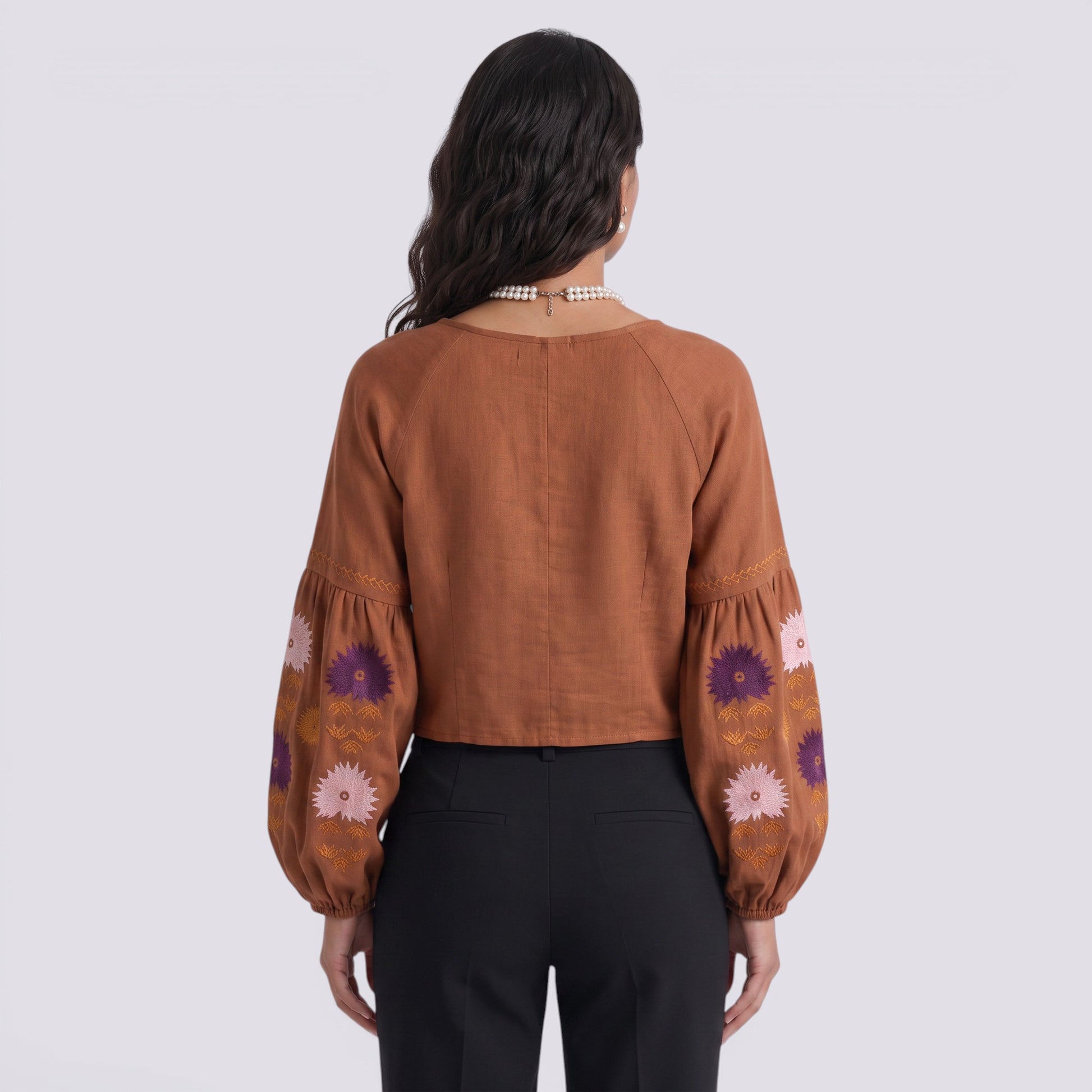 Camisa Bordada Mujer Manga Larga Boho Estilo